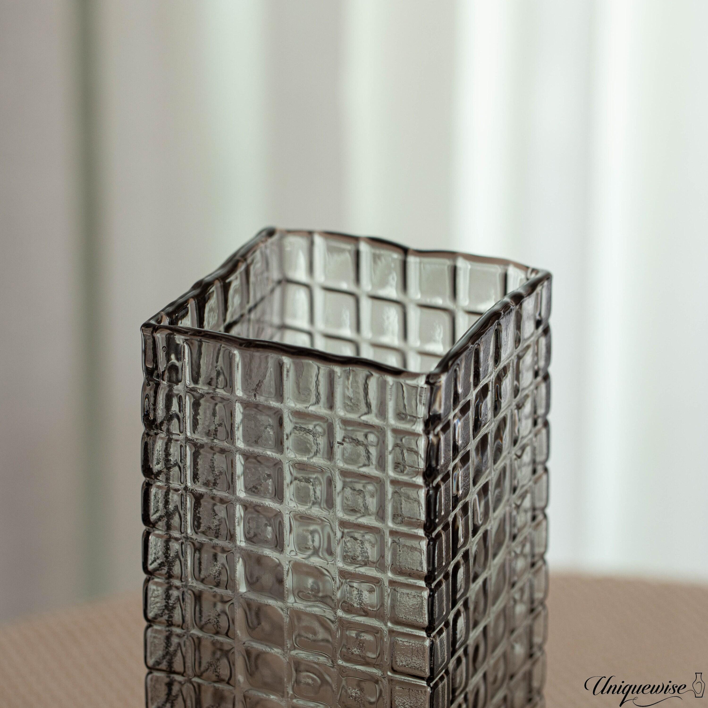 Uniquewise Set of 2 Square Frosted Grey Glass Table Vase - A Timeless Centerpiece for Dining Tables, Living Rooms, Bedrooms, Hotel Reception Areas