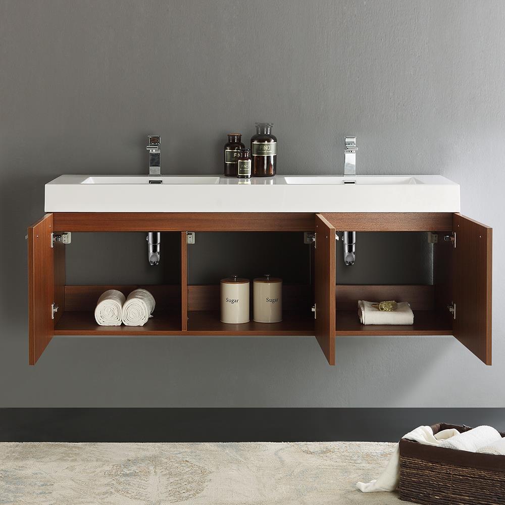 Fresca Vista 60'' Wall Mounted Modern Double Bathroom Vanity with Acrylic Vanity Top