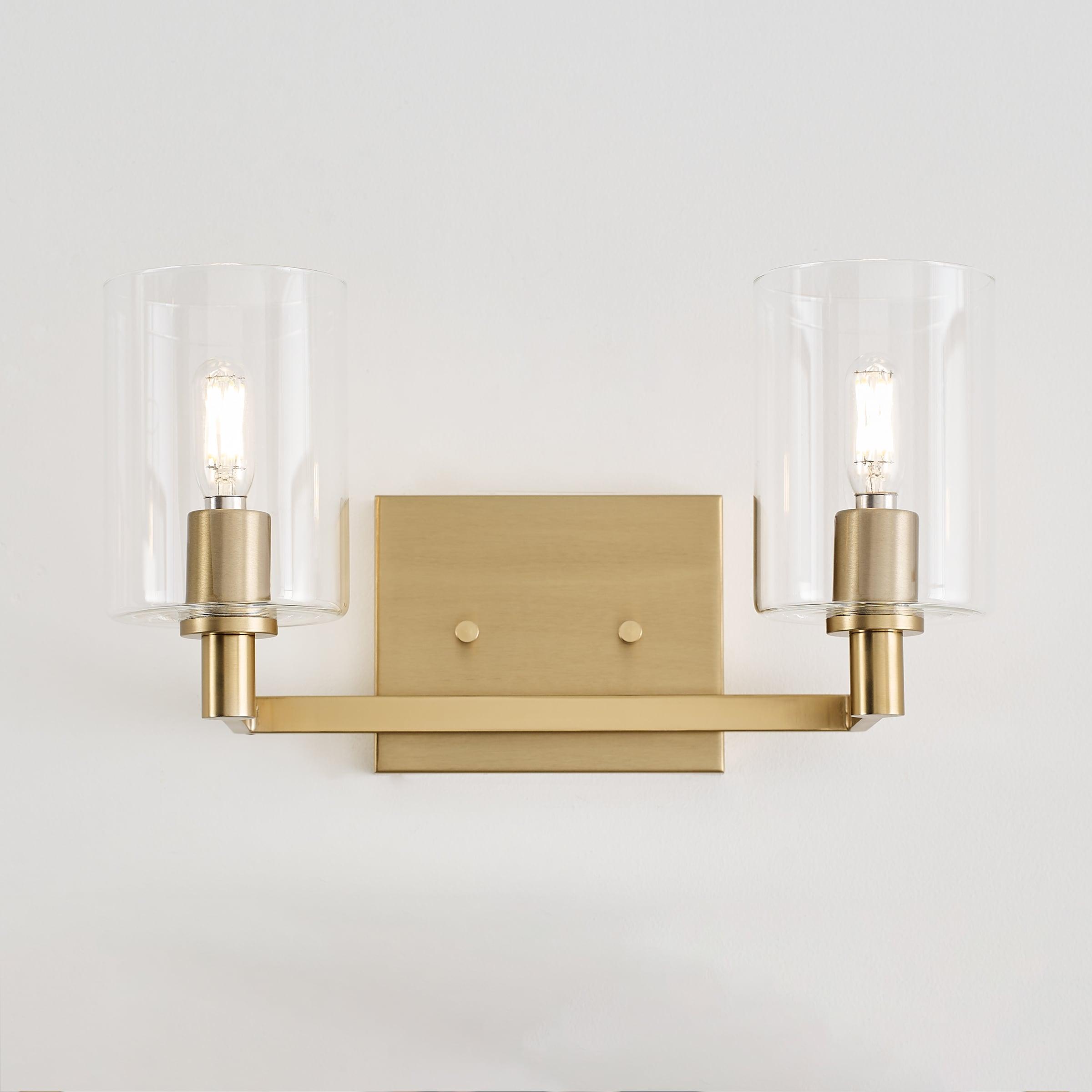 Satin Brass Cylinder 2-Light Clear Glass Bath Vanity