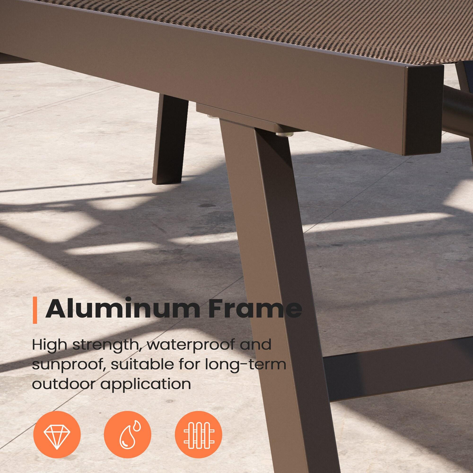 Outdoor Aluminum Adjustable Chaise Lounge Chair with Arms - Brown - Crestlive Products: Patio Furniture, Weather-Resistant