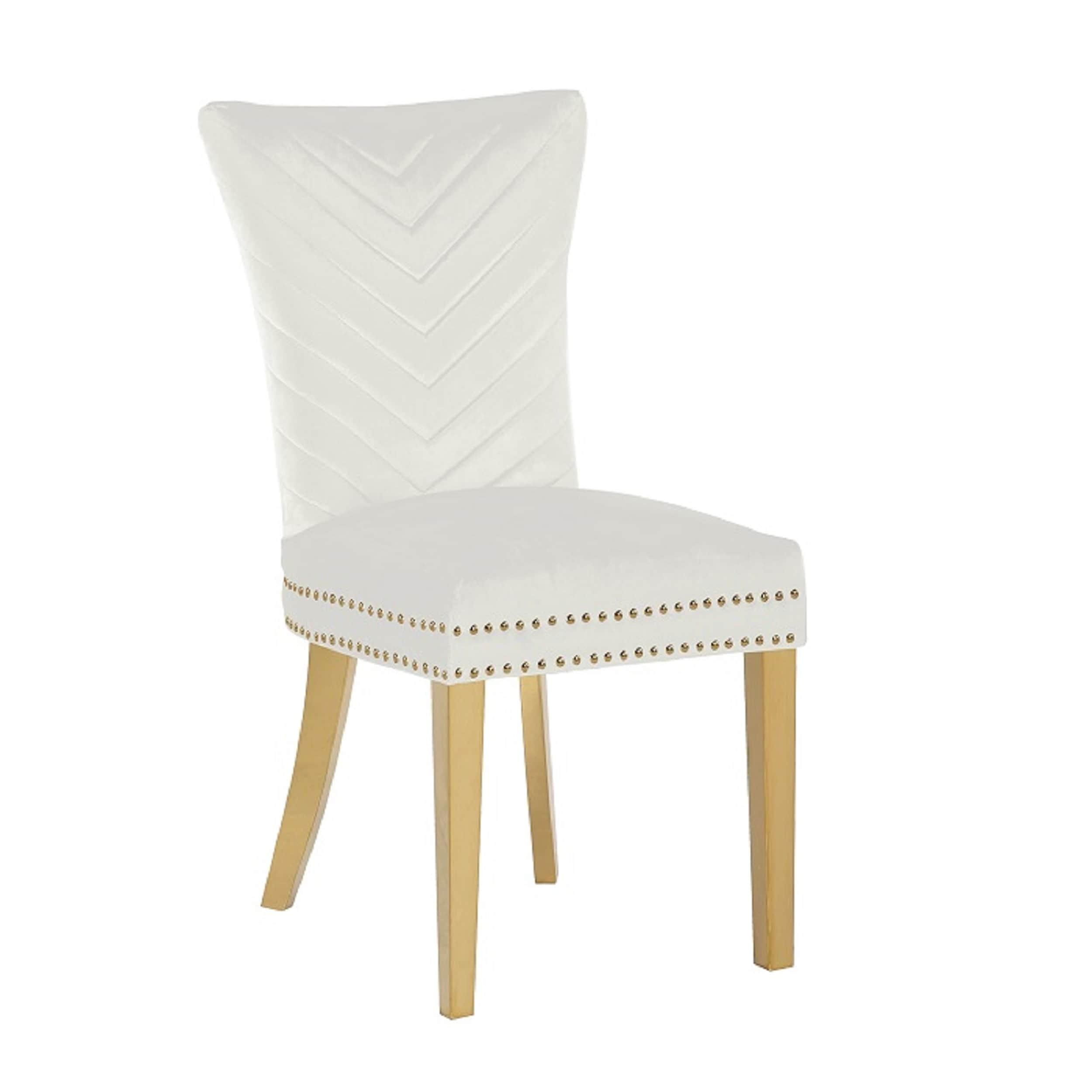 Eva 2 Piece Gold Legs Dining Chairs Finished with Velvet Fabric in Beige