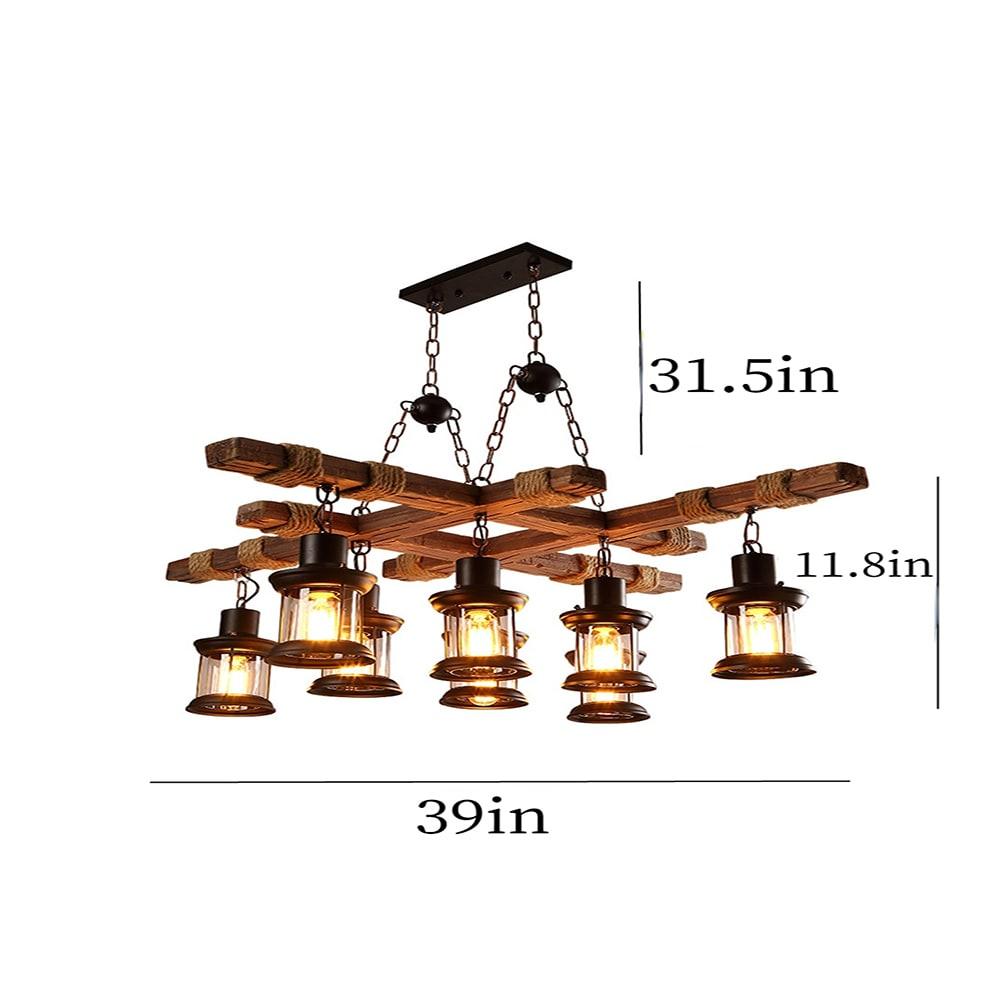 Rongfun 8-Light Rustic Country Chandelier Wood Pendant Lamp Industrial Ceiling Fixture