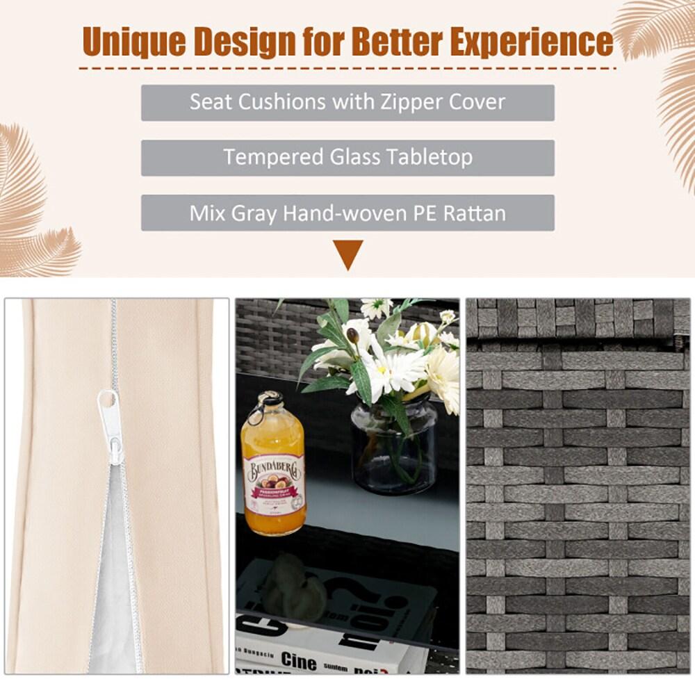 Costway 4PCS Patio Rattan Furniture Set Sofa Ottoman Cushion Garden Deck White