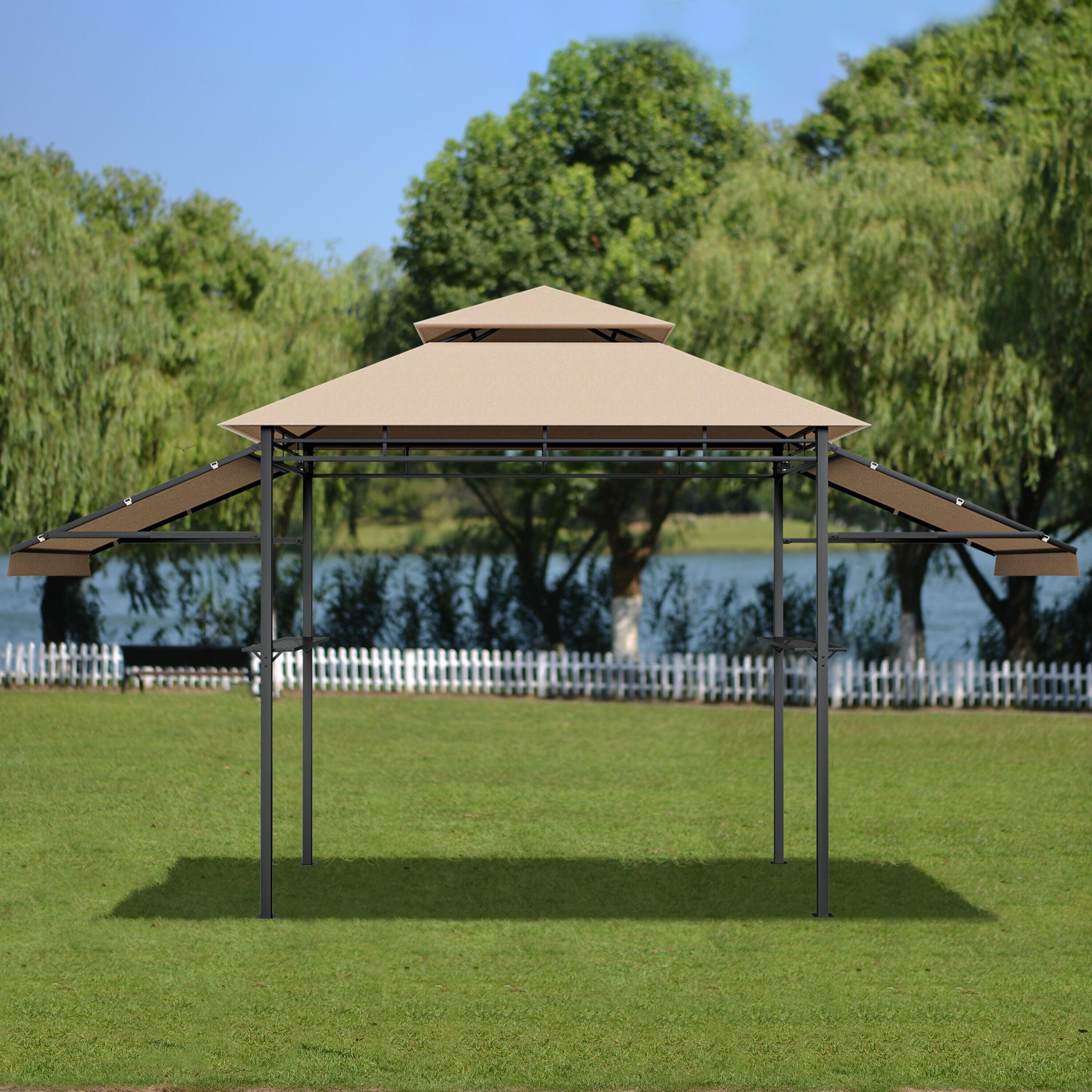 Canddidliike 13.5 x 4 Feet Patio BBQ Grill Gazebo Canopy with Dual Side Awnings-Beige, Outdoor Party Event Tents for Outside Party Waterproof Tent BBQ Shelter