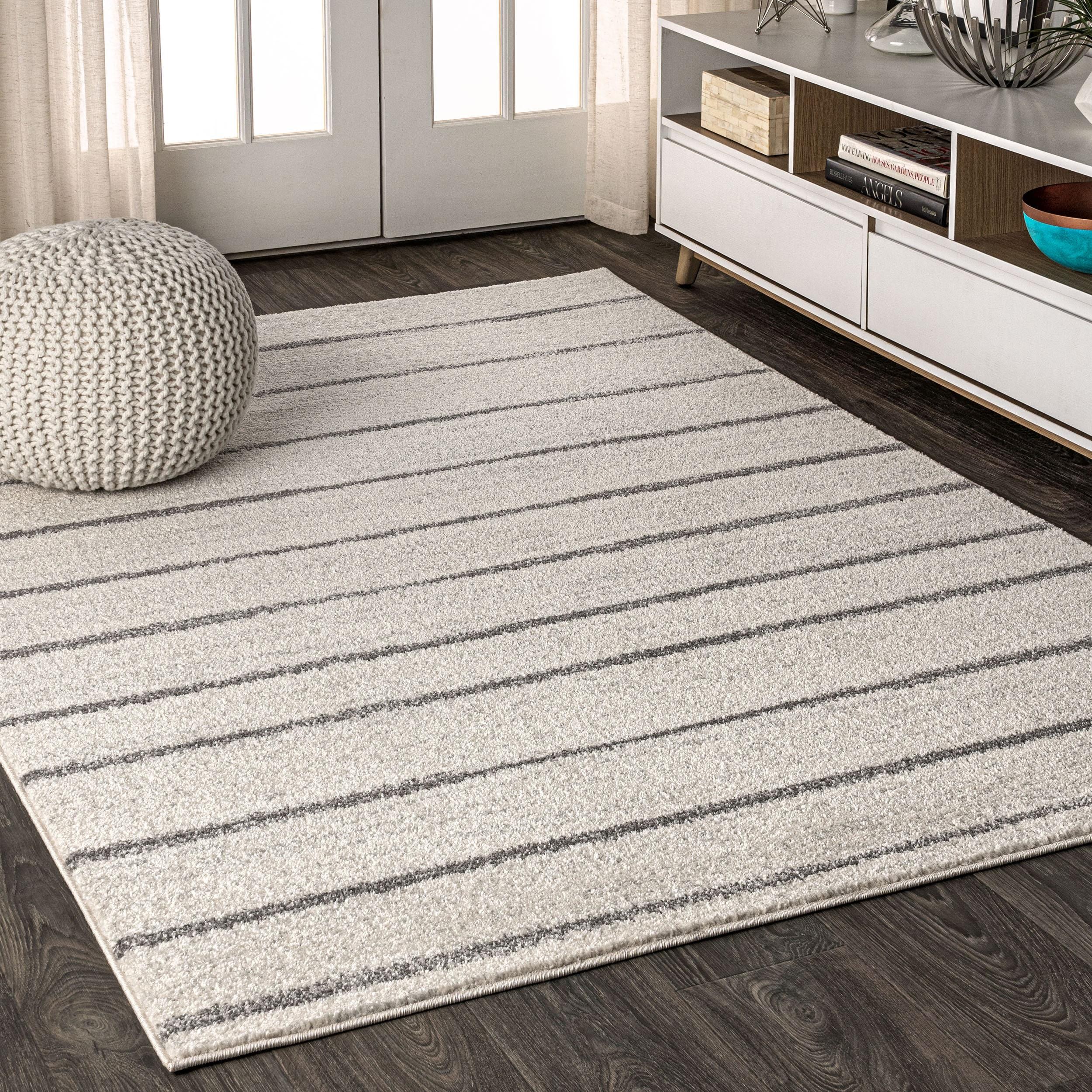 3'x5' Williamsburg Minimalist Stripe Area Rug, Cream/Gray - JONATHAN Y