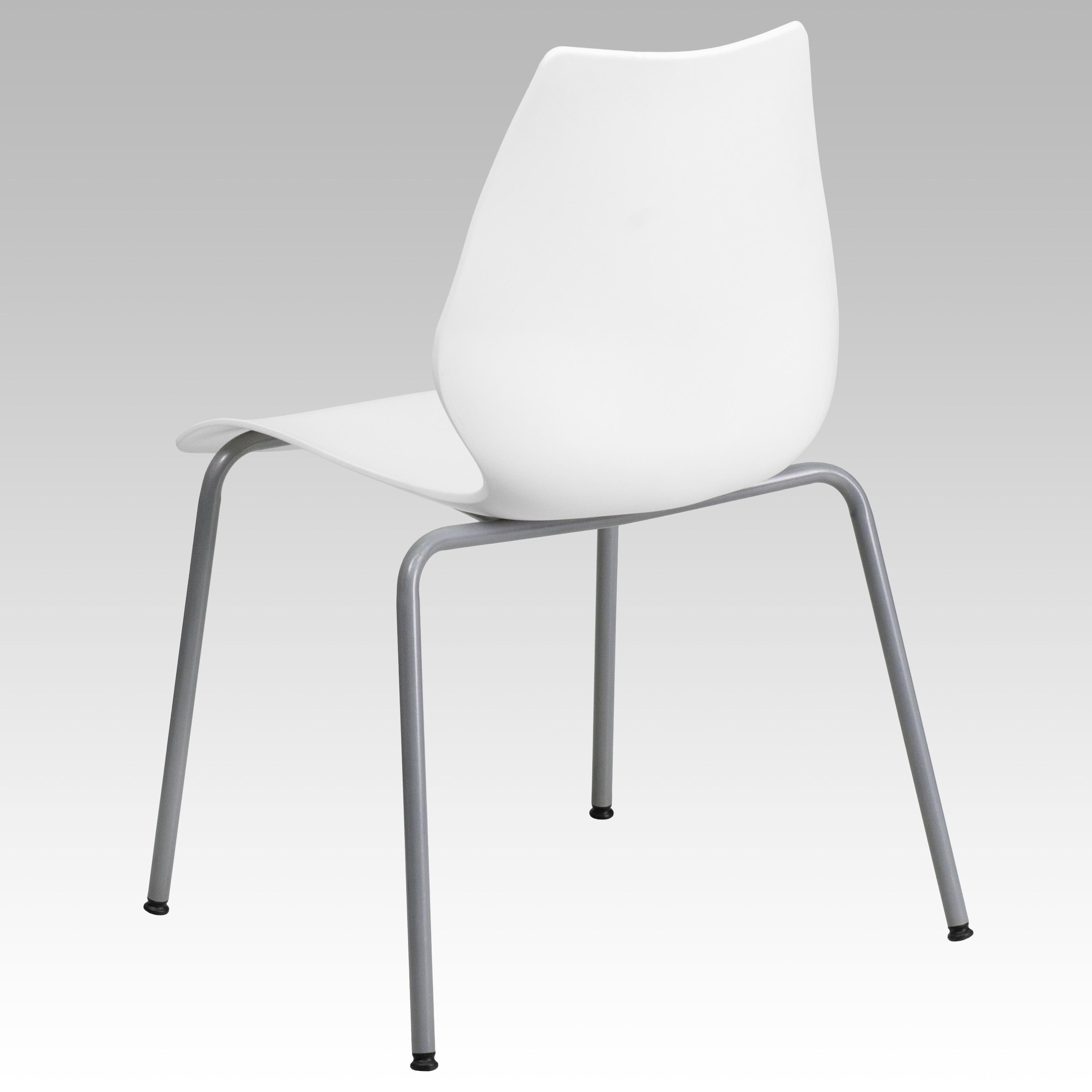 White Ergonomic Metal Stacking Chairs, Set of 5