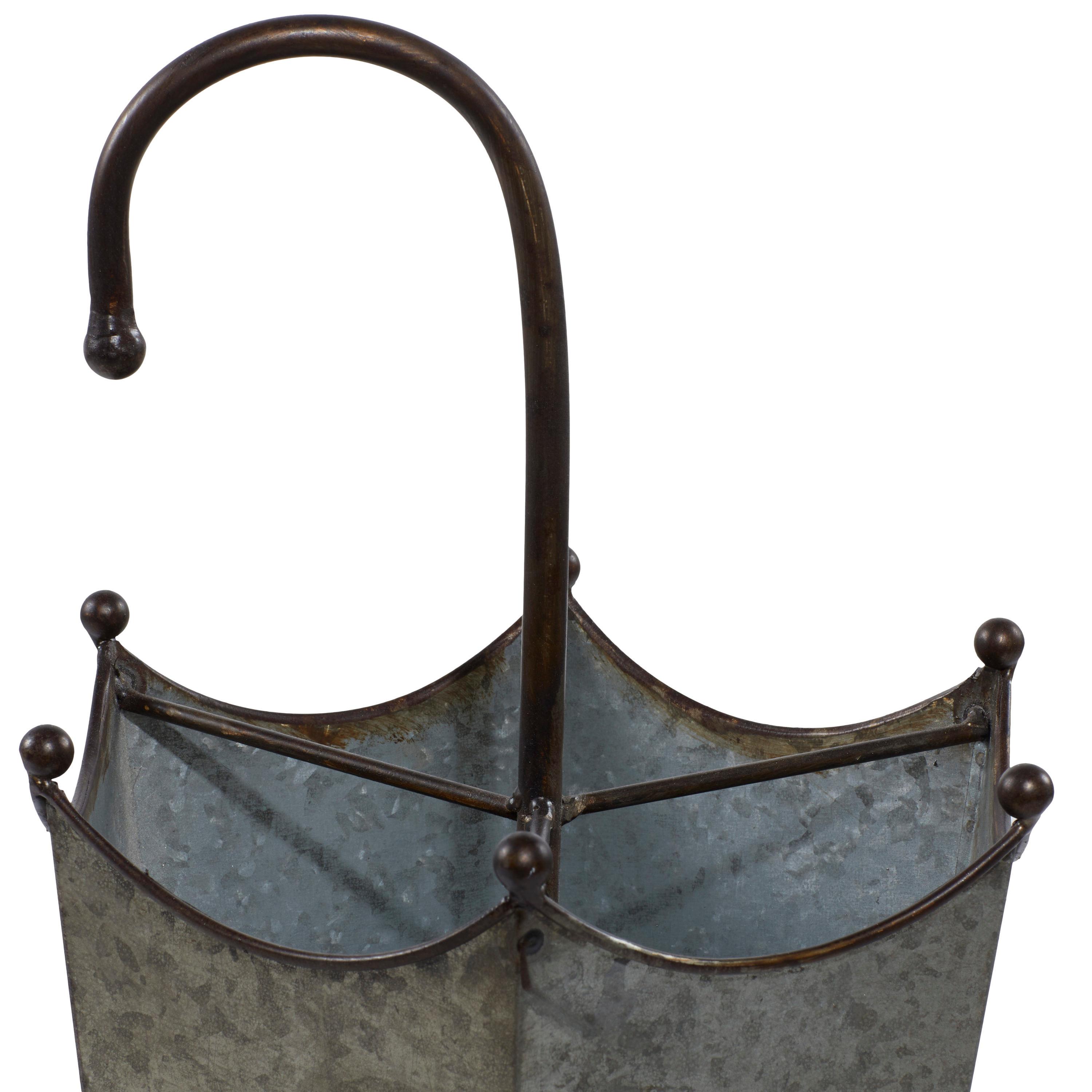 DecMode Gray Metal Galvanized Umbrella Stand with Copper Base and Handle