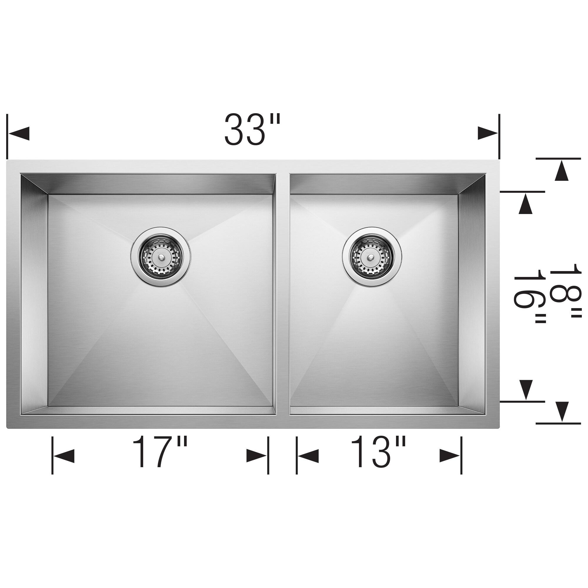 Quatrus 33" L x 18'' W Double Bowl Stainless Steel Undermount Kitchen Sink