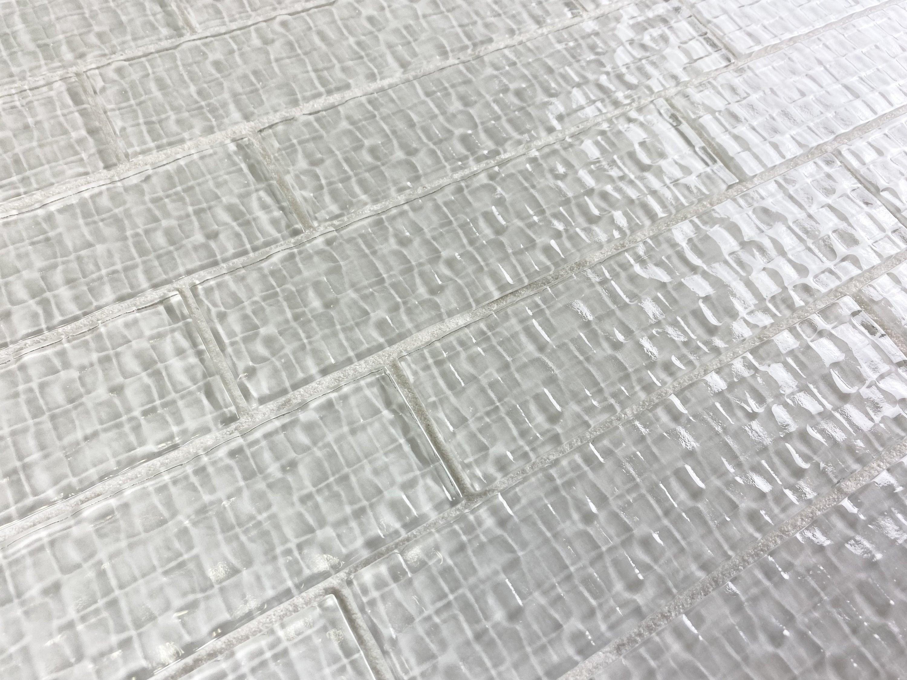 Abolos Metro Cubes 2 in. x 8 in. Textured Glass Straight Edge Subway Decorative Kitchen & Bathroom Wall Tile