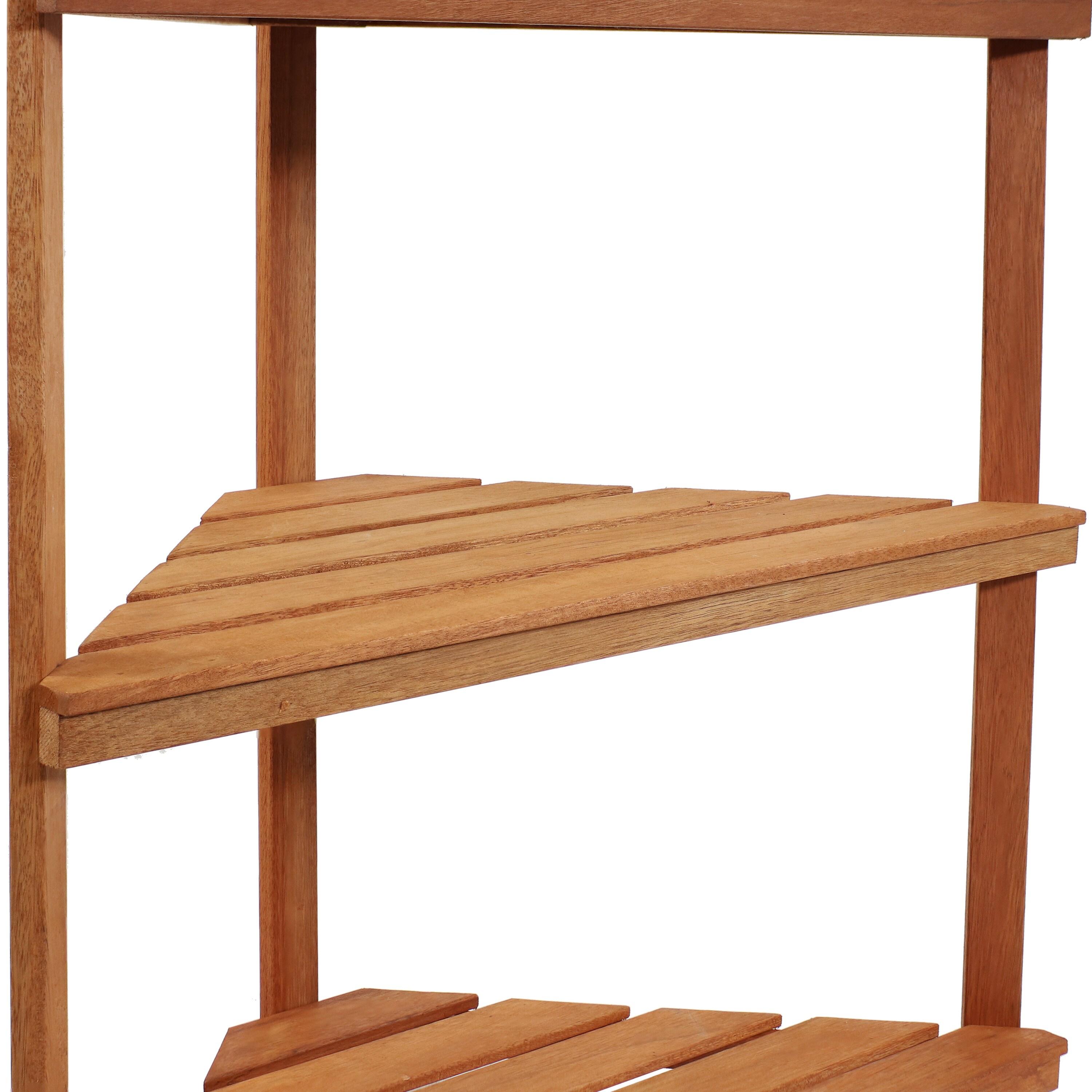Sunnydaze Indoor/Outdoor Meranti Wood with Teak Oil Finish 3-Tiered Corner Flower Plant Stand Shelf Display - 36" - Brown