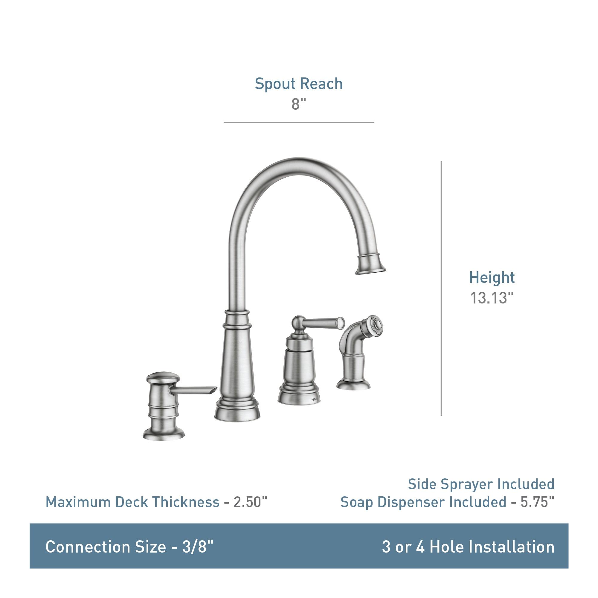 Spot Resist Stainless Steel High Arc Kitchen Faucet with Side Sprayer and Soap Dispenser