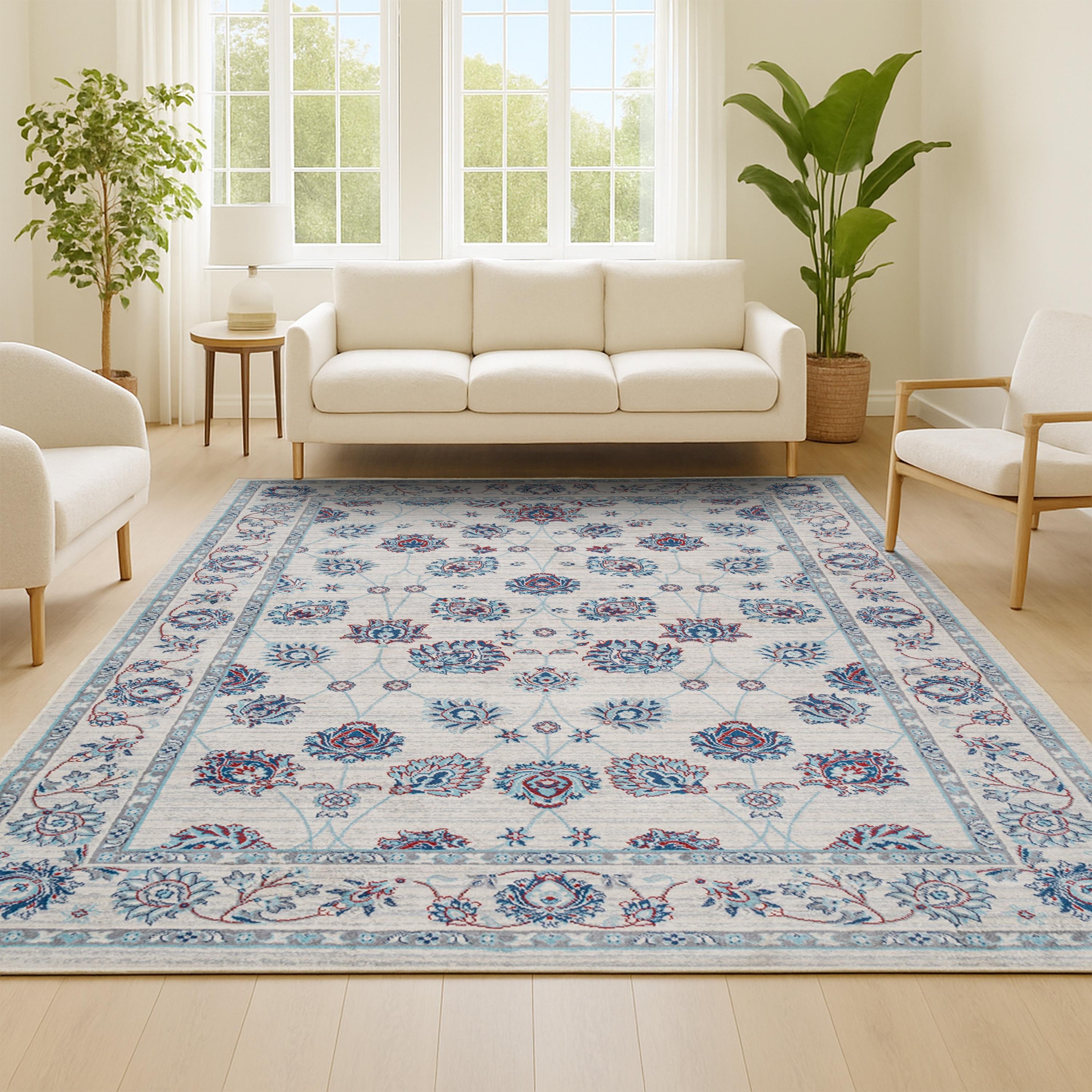 4' X 6' Modern Persian Vintage Moroccan Traditional Area Rug, Ivory/Blue/Red - JONATHAN Y