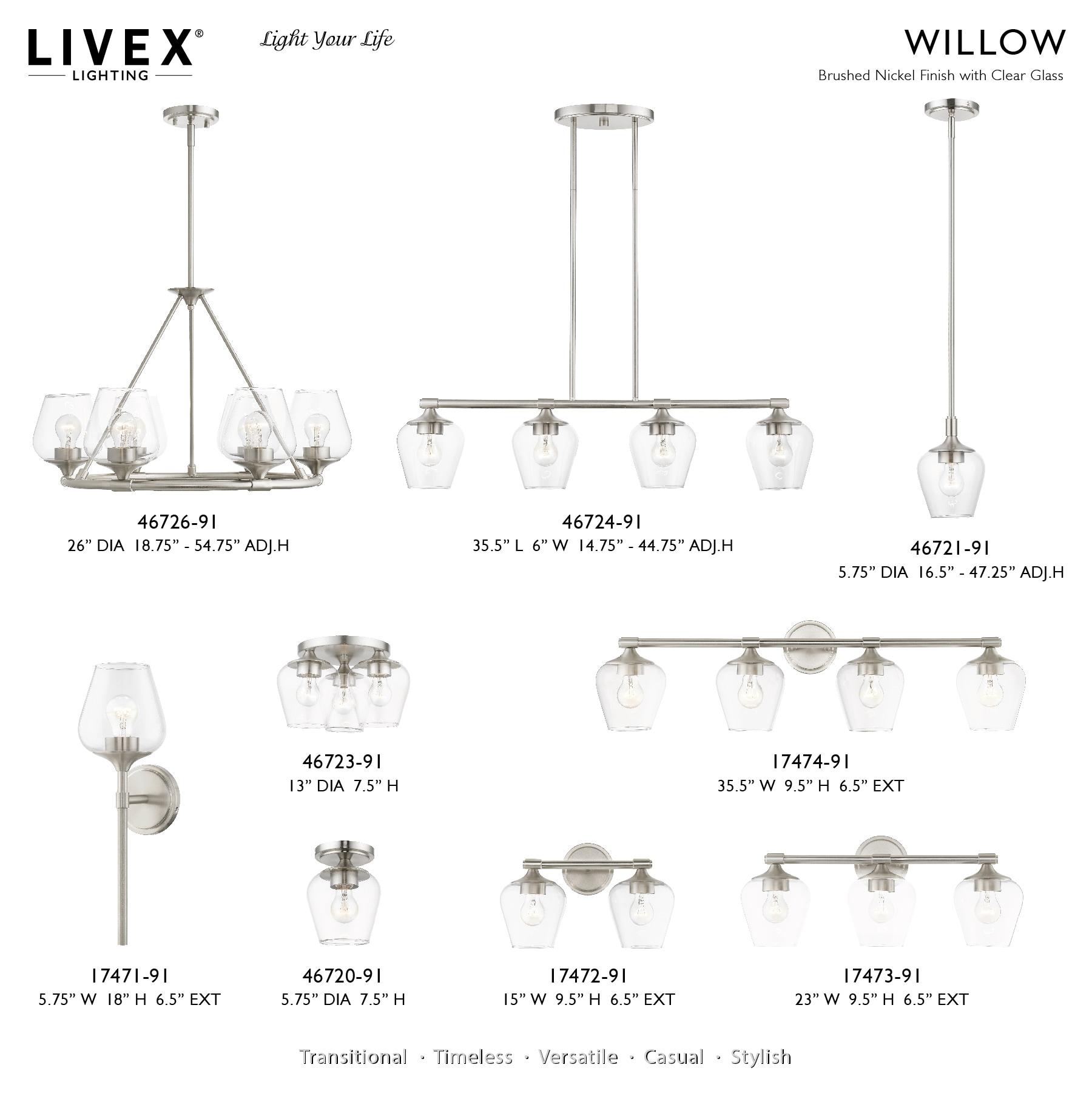 Livex Lighting Willow 1 - Light Pendant in  Brushed Nickel