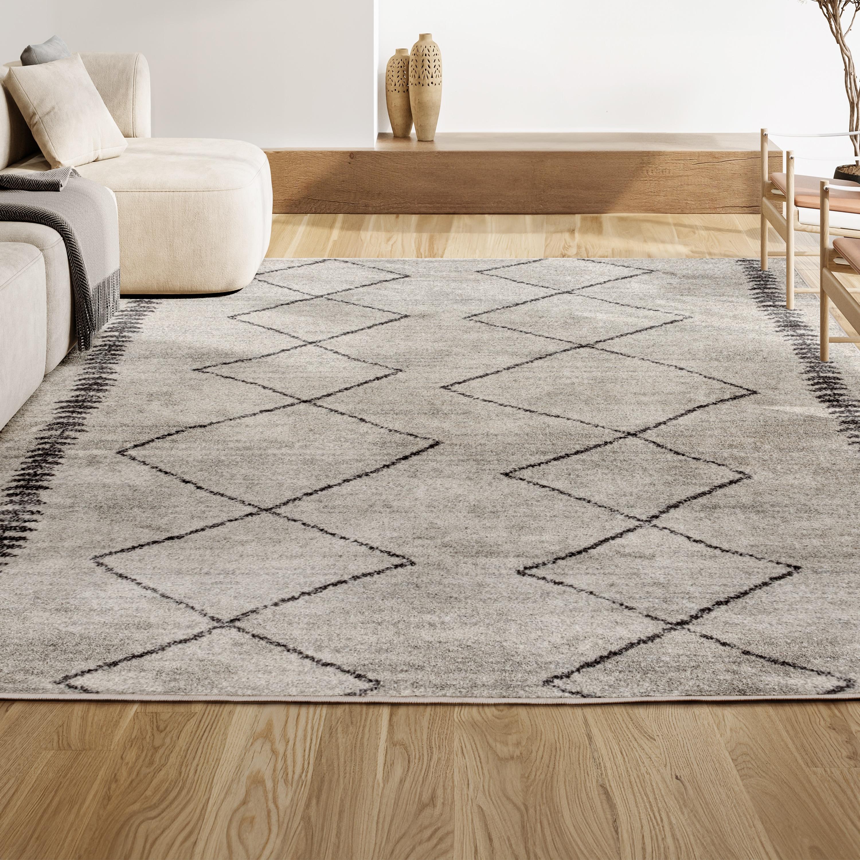 4'x6' Zaina Moroccan Beni Souk Area Rug, Cream/Gray - JONATHAN Y