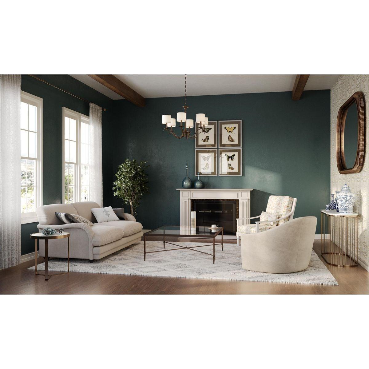 Progress Lighting, Inspire Collection, 6-Light Chandelier, Antique Bronze, Off-White Linen Shades