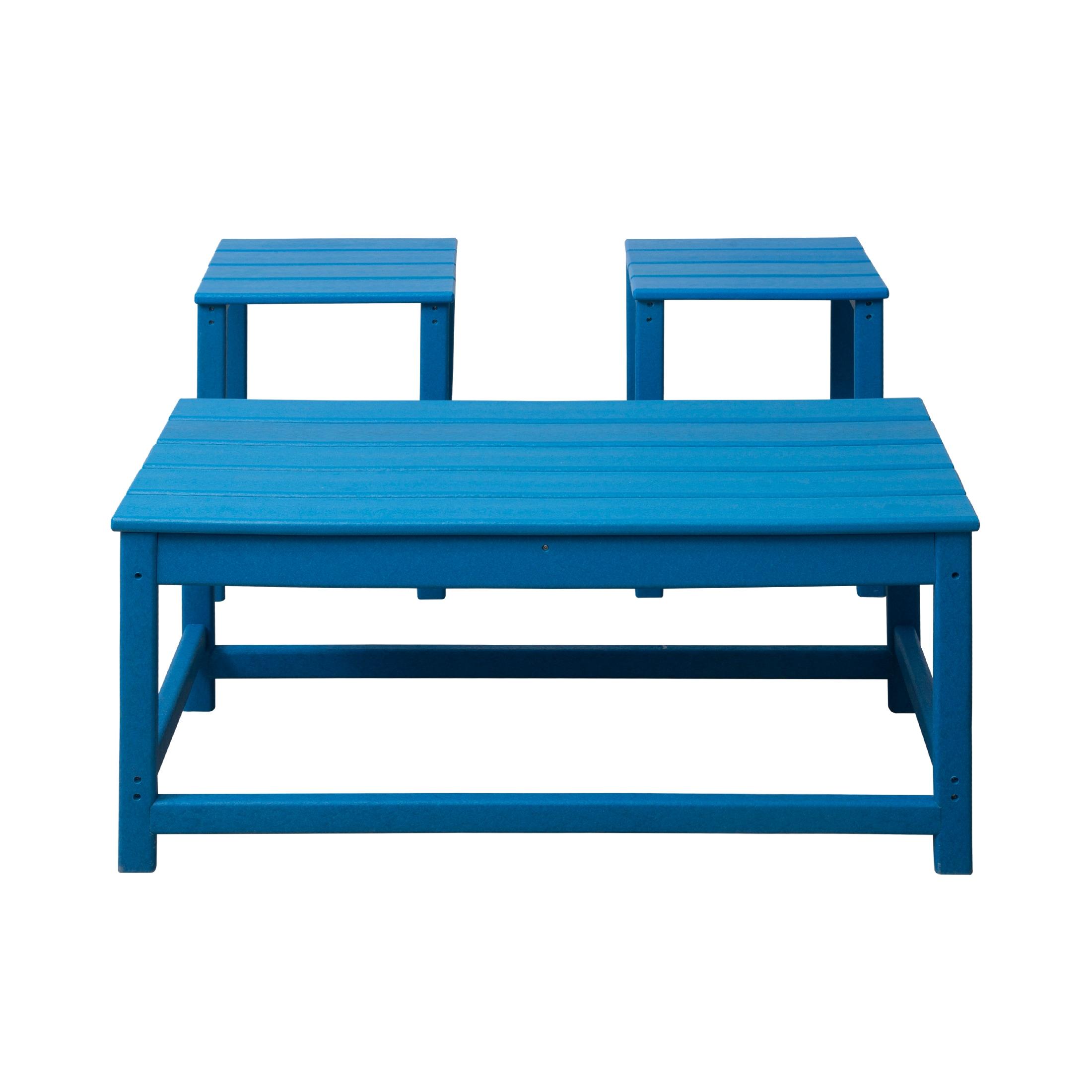 Polytrends  Laguna Hdpe All Weather Outdoor Patio Coffee And Side Tables (3-Piece Set) Pacific Blue