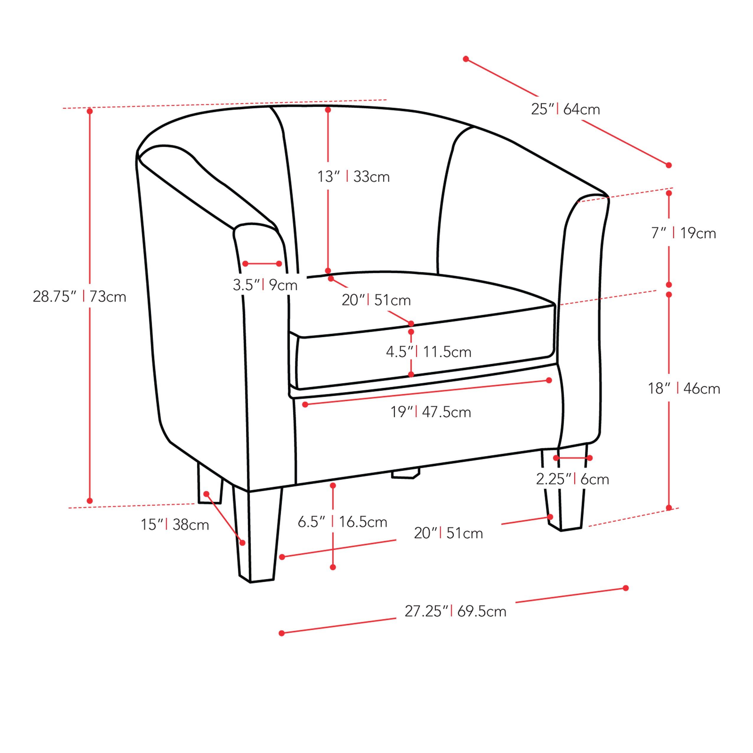 Antonio Tub Chair - Dark Gray - CorLiving: Upholstered Barrel, Removable Cushion, Rubberwood Legs