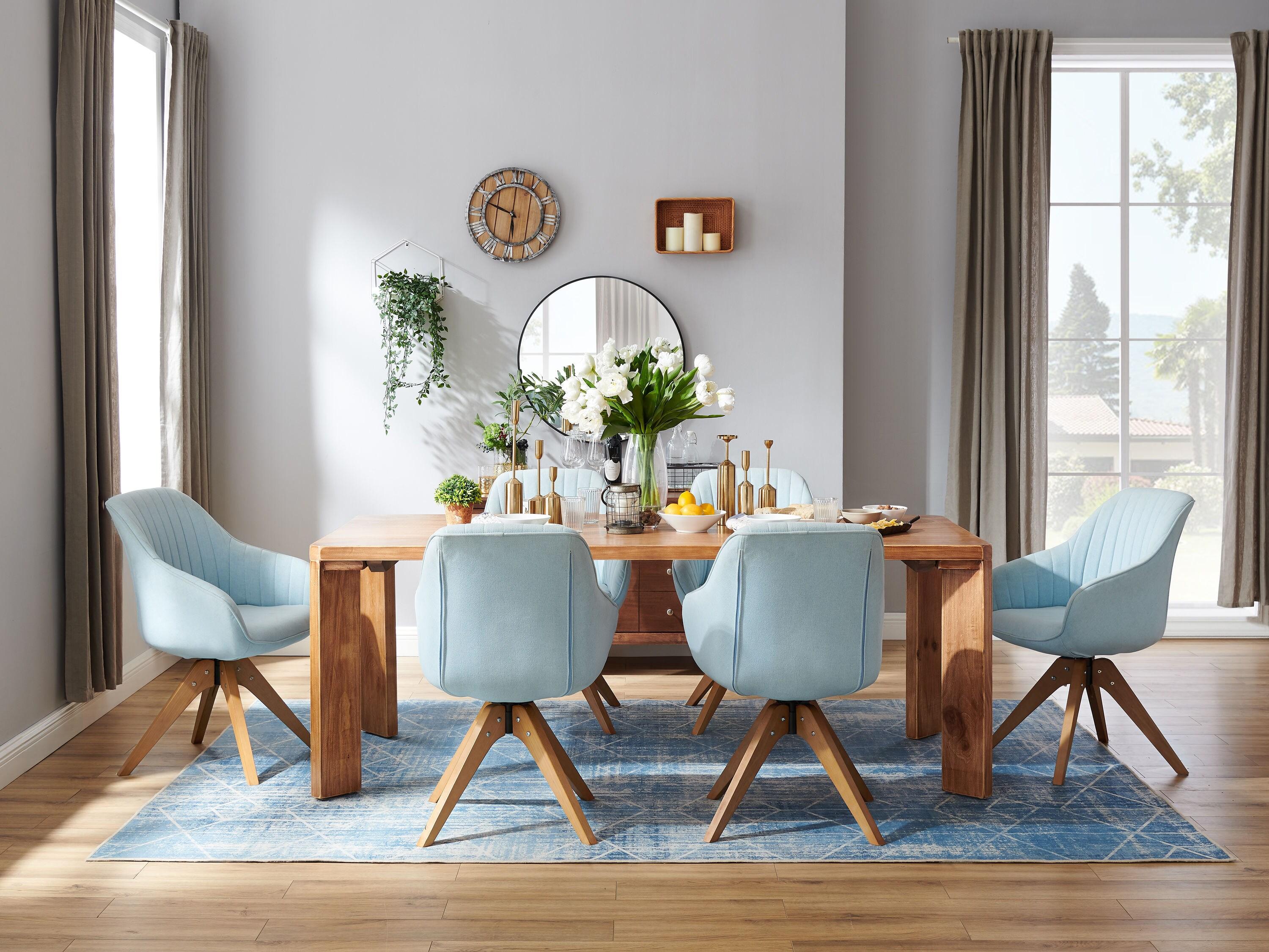 Art Leon Mid Century Accent Chair Fabric Swivel Beech Wood Legs, Light Blue