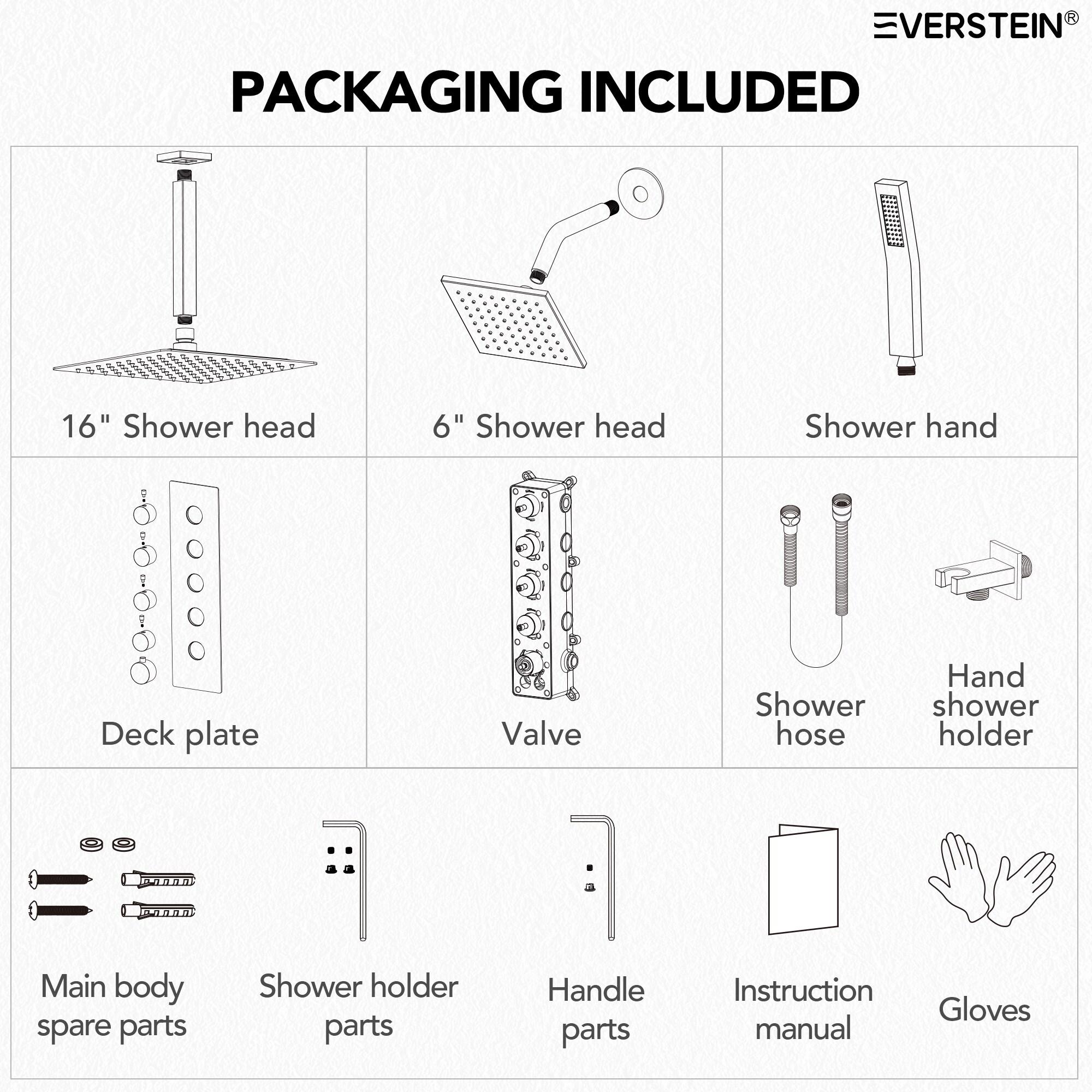 Thermostatic Shower Faucet 16" High-Pressure Triple Showerheads with Rough-In Valve