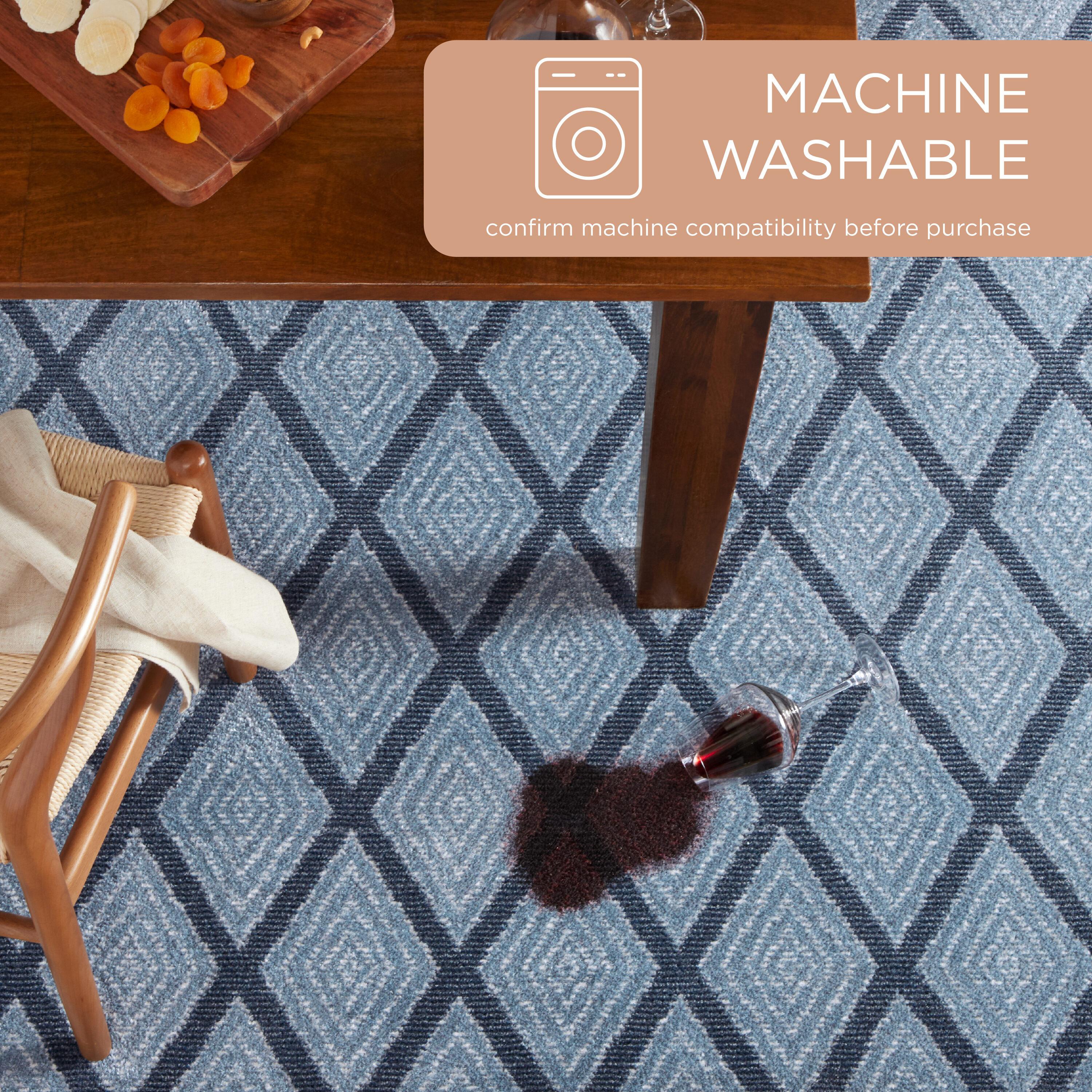 Town & Country Everyday Rein Solid Diamond Everwash Non-Slip Backing Washable Area Rug Blue