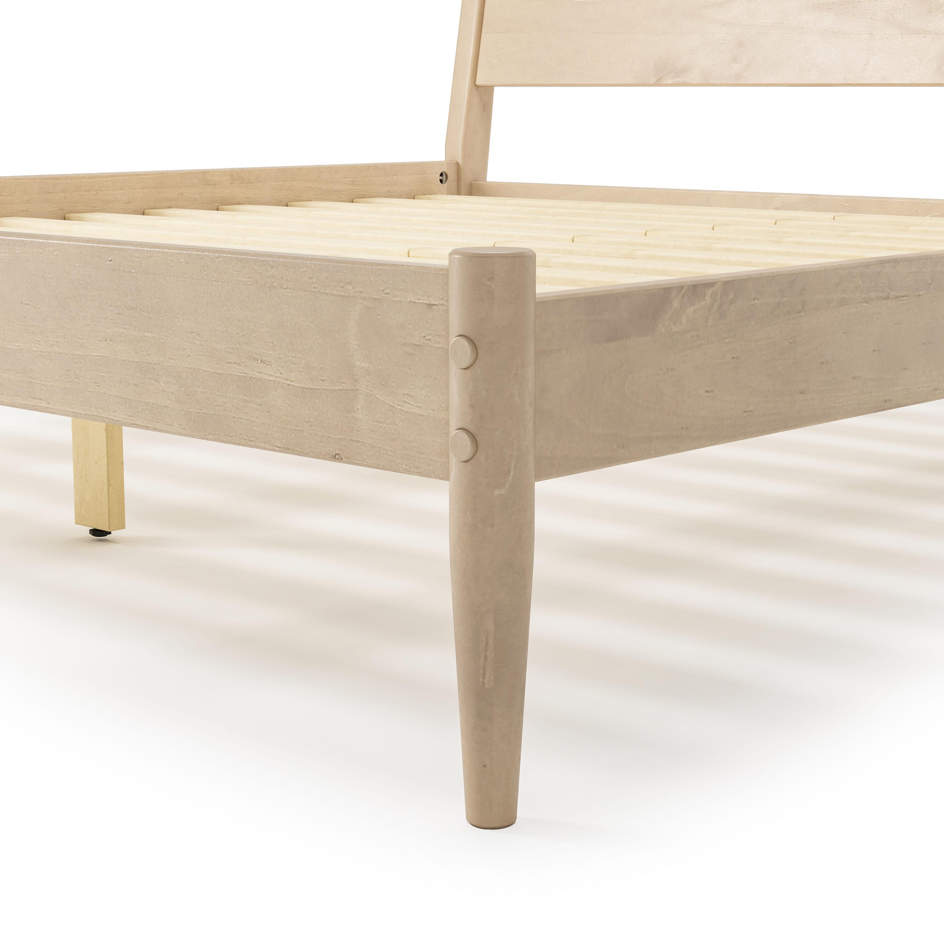 Mid-Century Light Oak King Pine Wood Upholstered Platform Bed