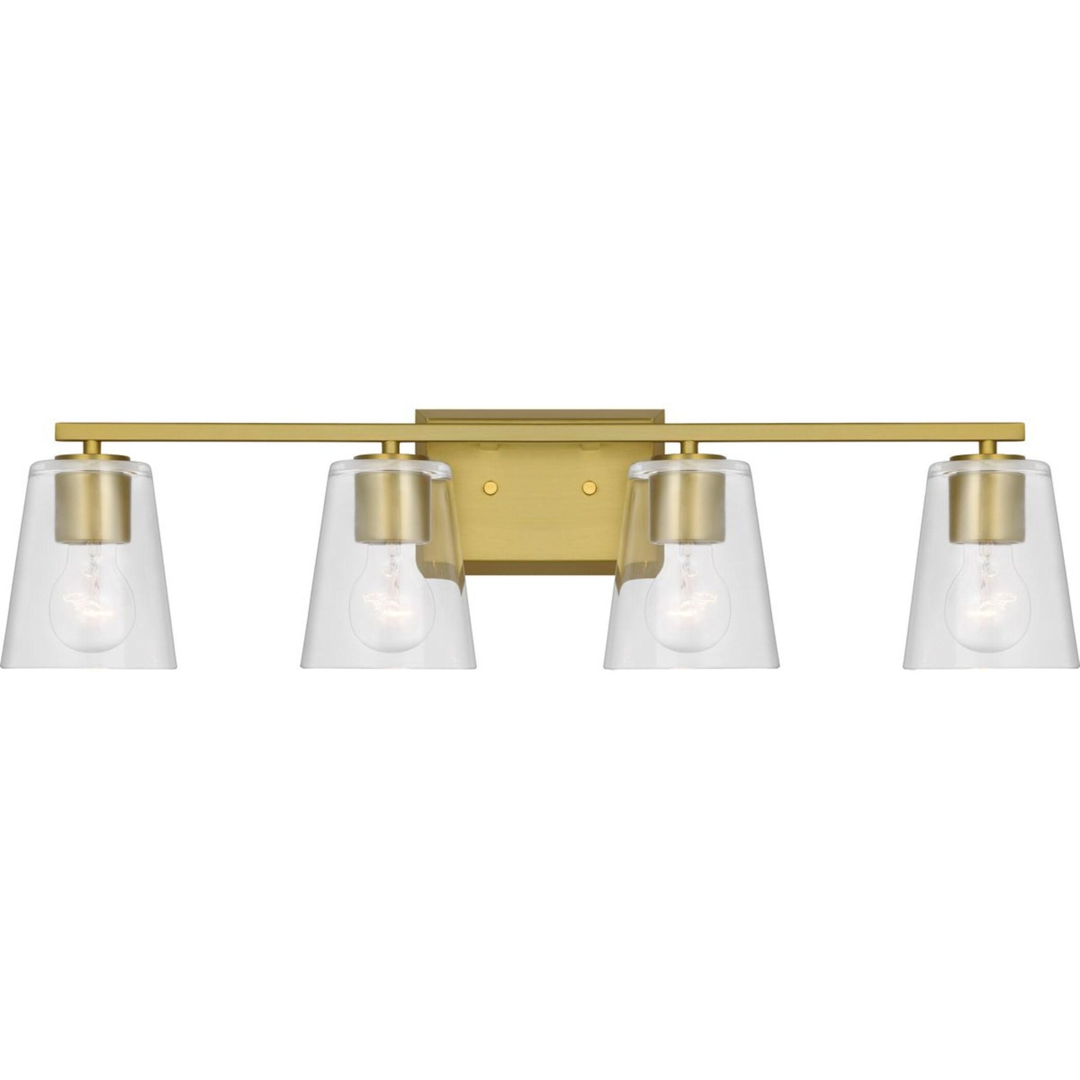 Vertex Collection Four-Light Brushed Gold Clear Glass Contemporary Bath Light