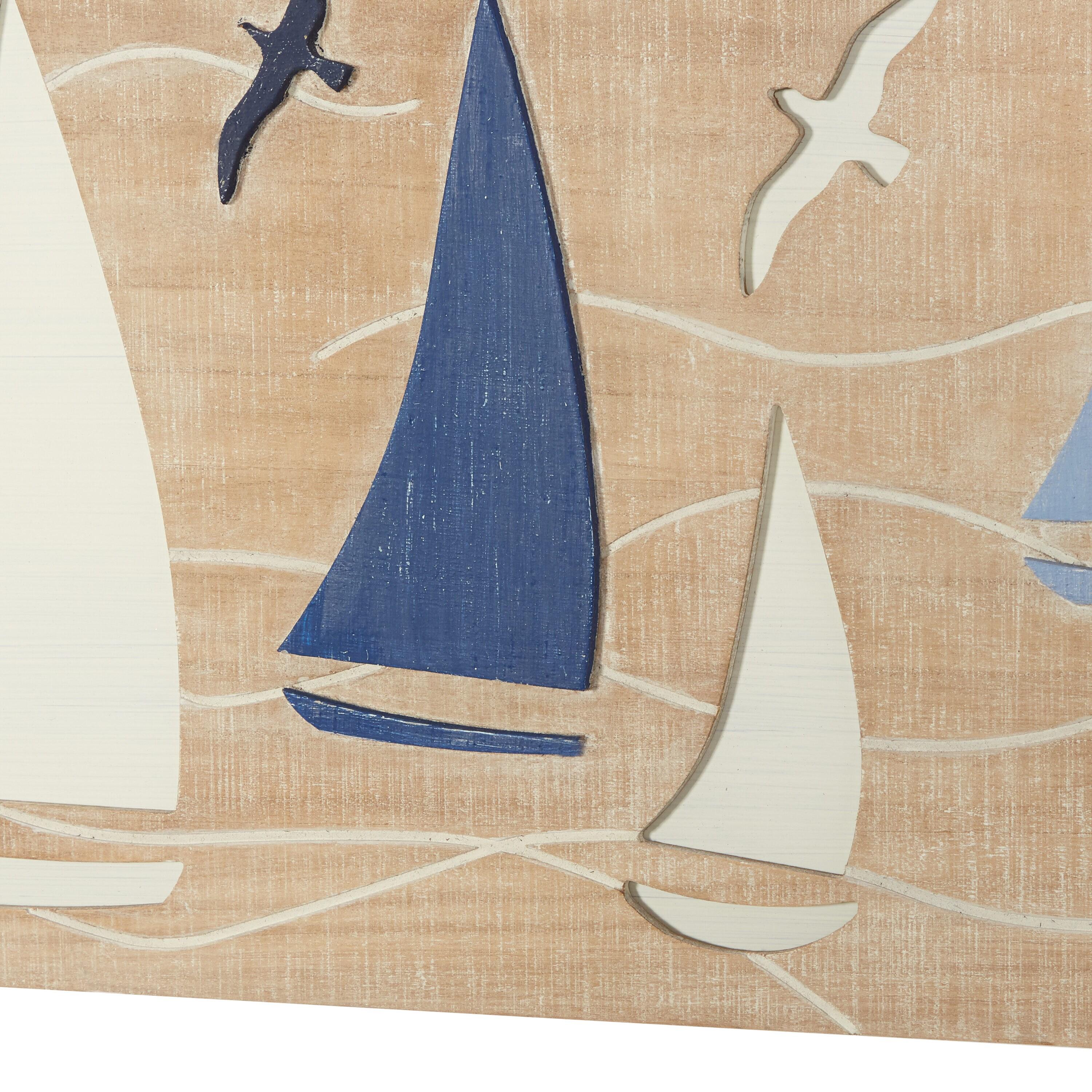 DecMode Brown Wood Sail Boat Wall Decor
