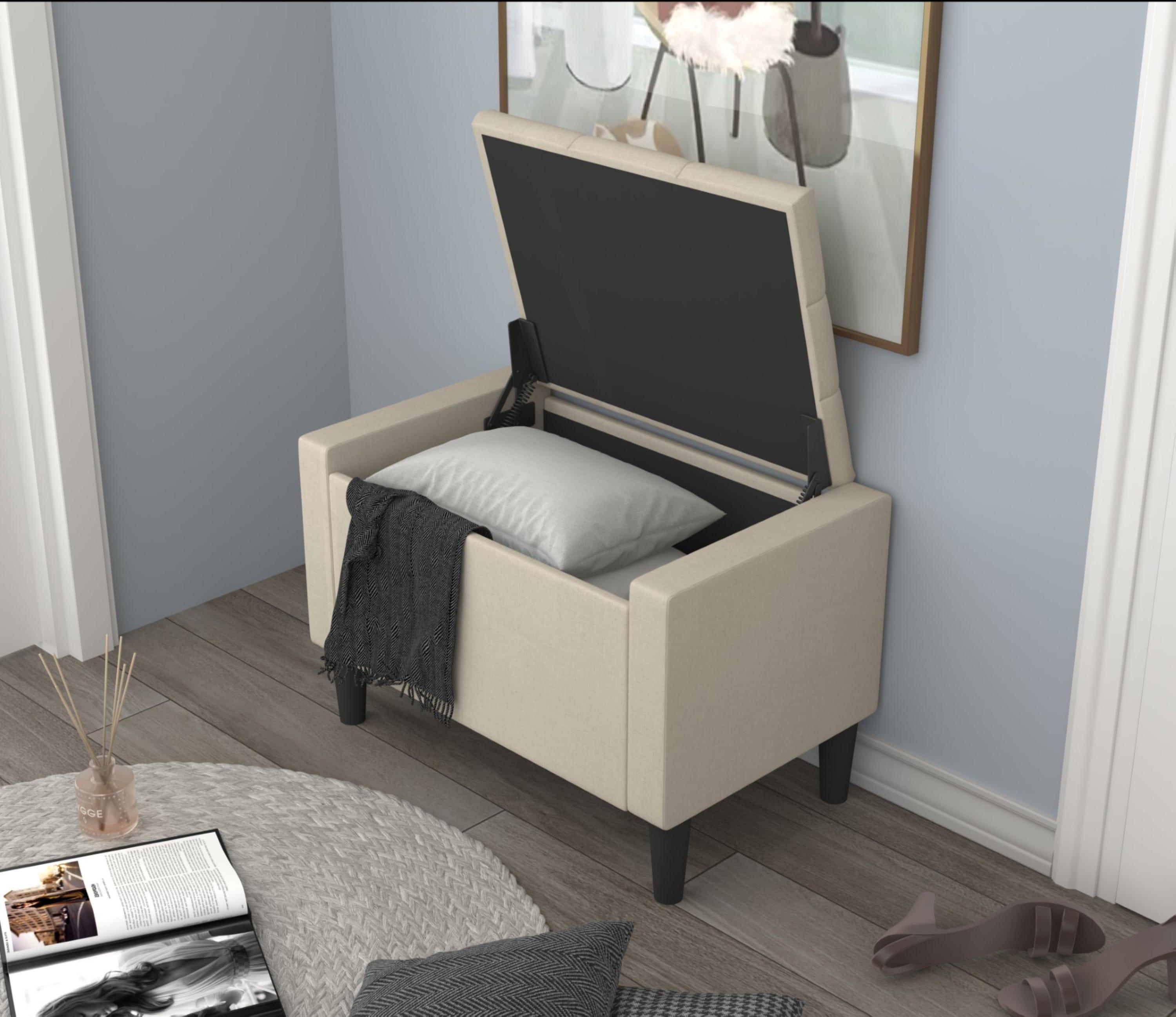 Home Design Braylen Upholstered 29" Flip Top Storage Bench For Adult, Beige