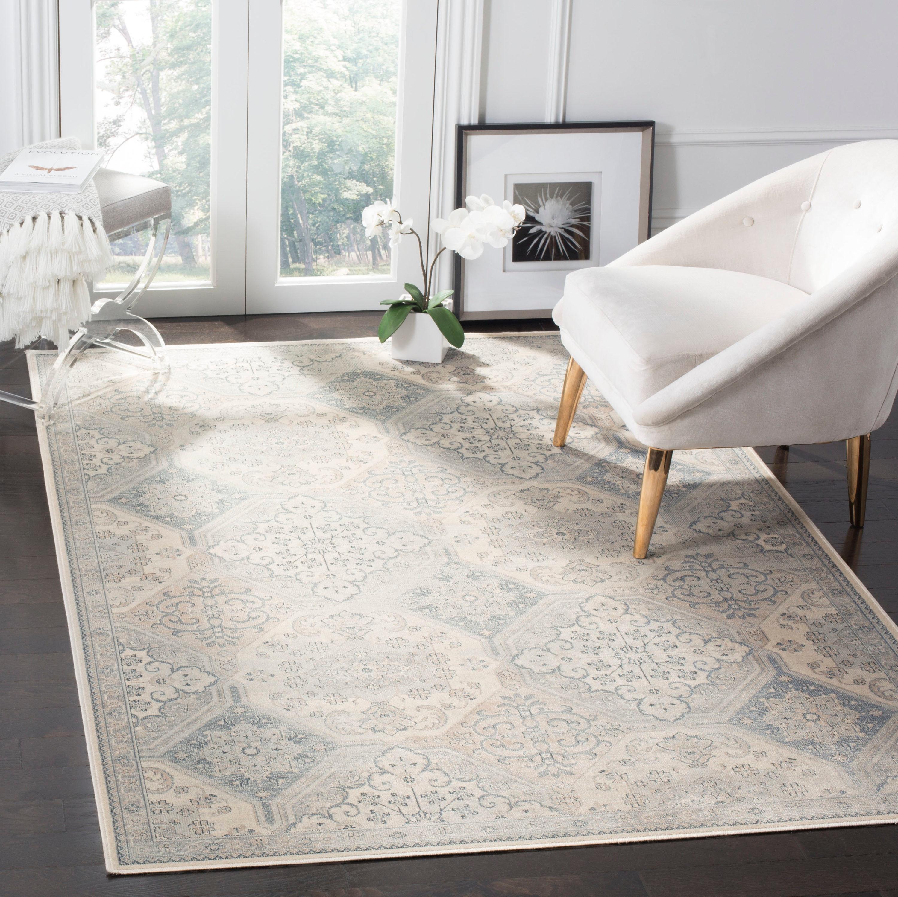 Vintage VTG128 Power Loomed Indoor Skid-Resistant Area Rug - Cream/Blue - 4'x5'7" - Safavieh