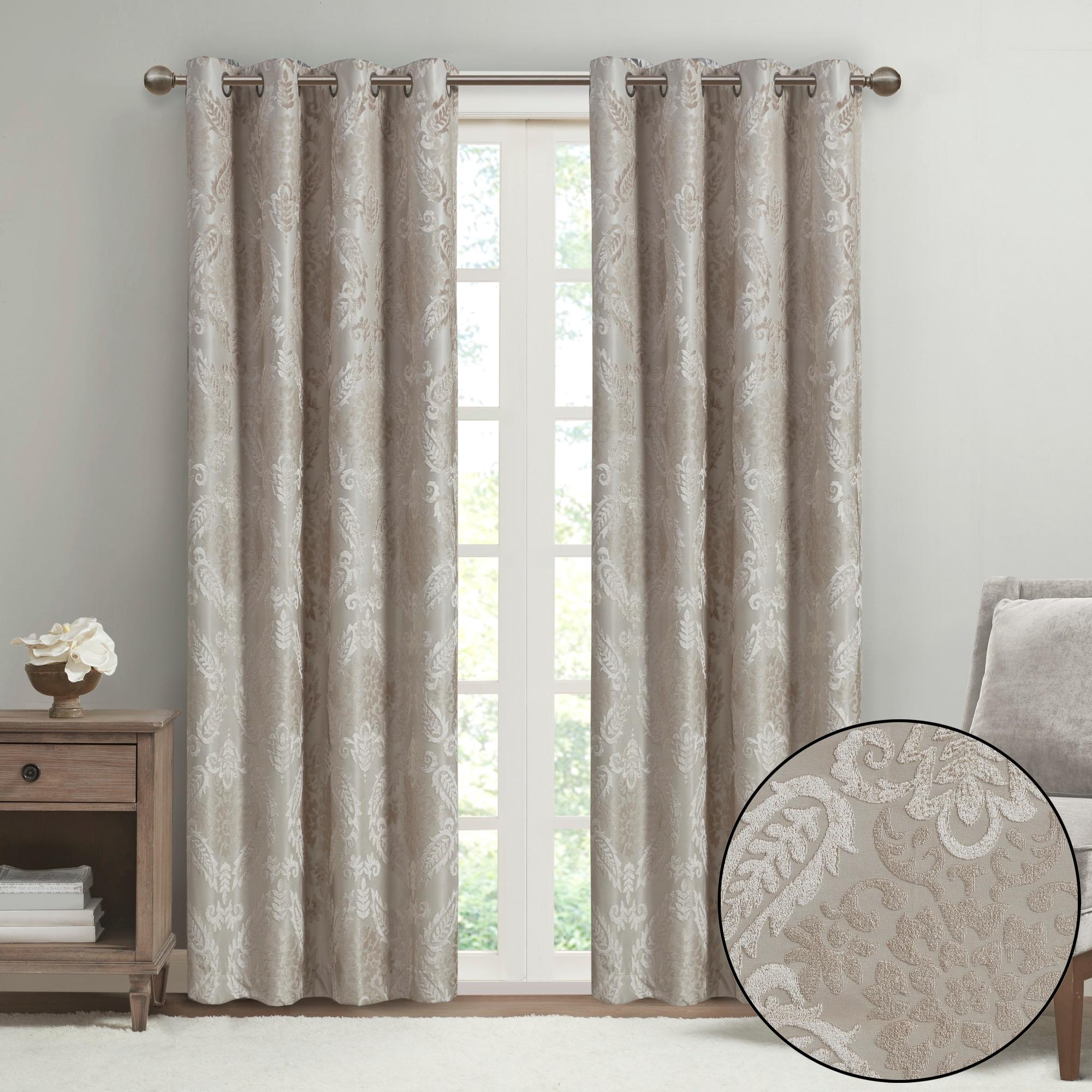 95"x50" Enid Jacquard Paisley Blackout Curtain Panel Champagne: SunSmart, Noise Reduction, Energy Efficient, Grommet Top