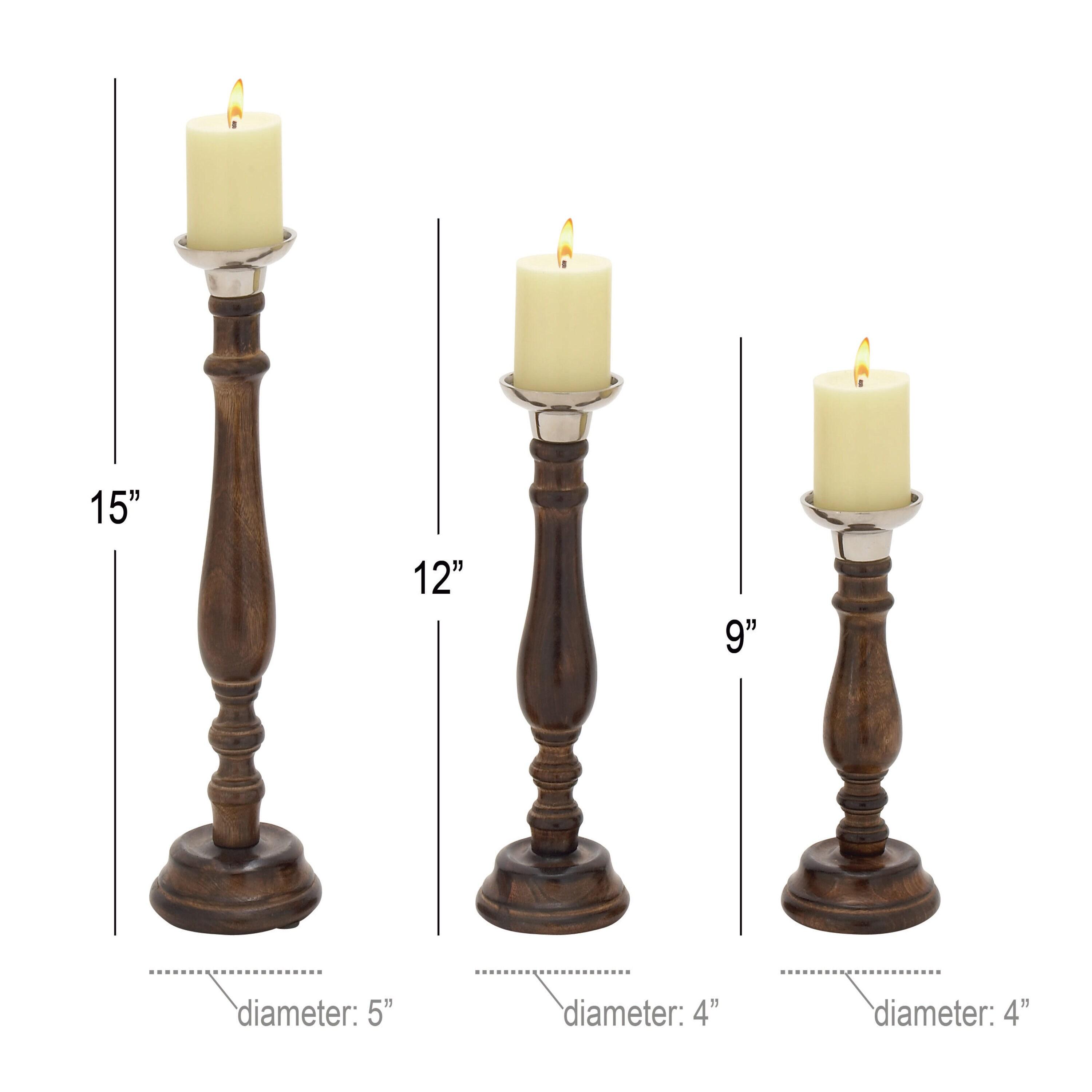 DecMode 9", 12", 15"H Traditional Candlestick, Dark Brown, 3 - Pieces