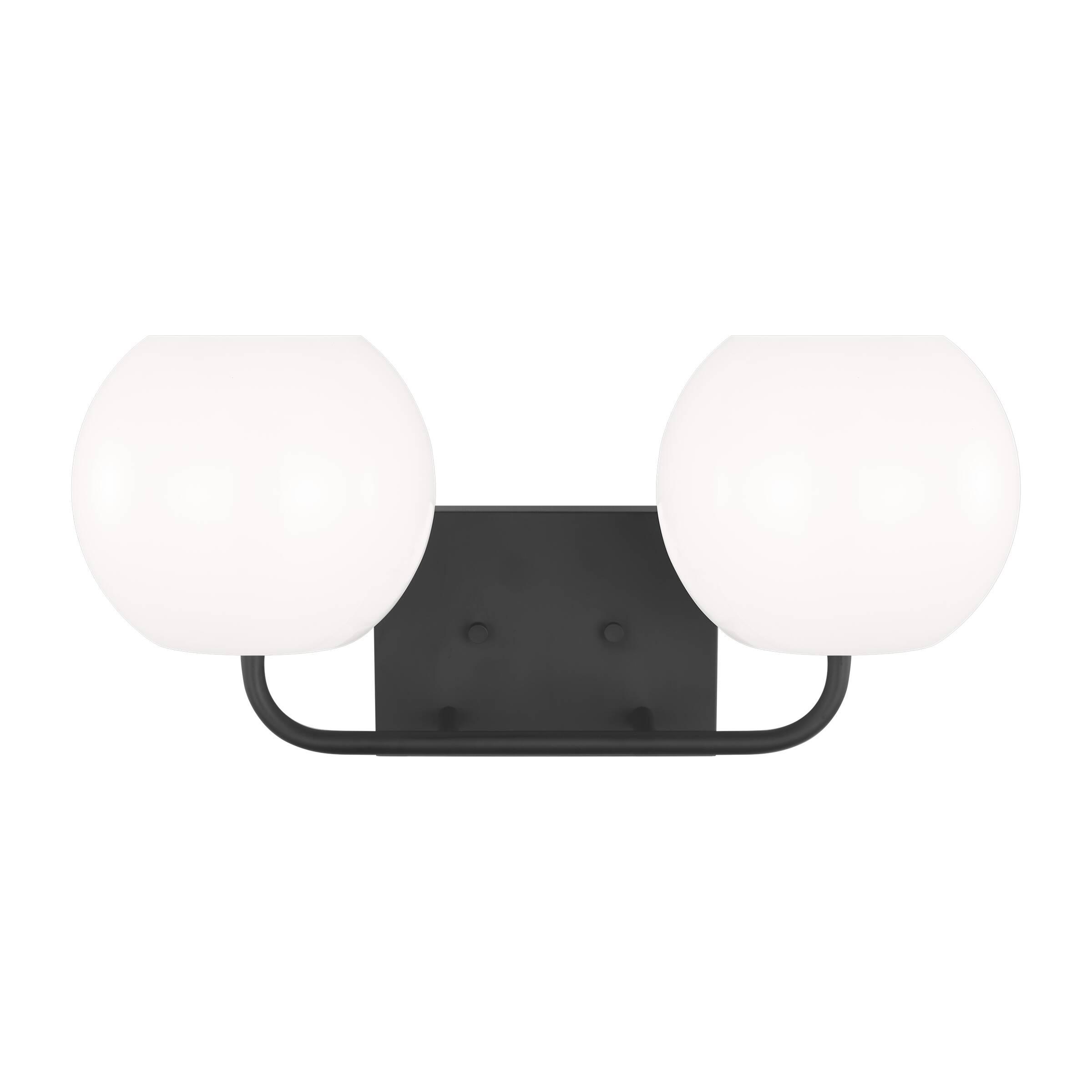 Midnight Black Steel 2-Light Dimmable Vanity Fixture with White Glass Shades