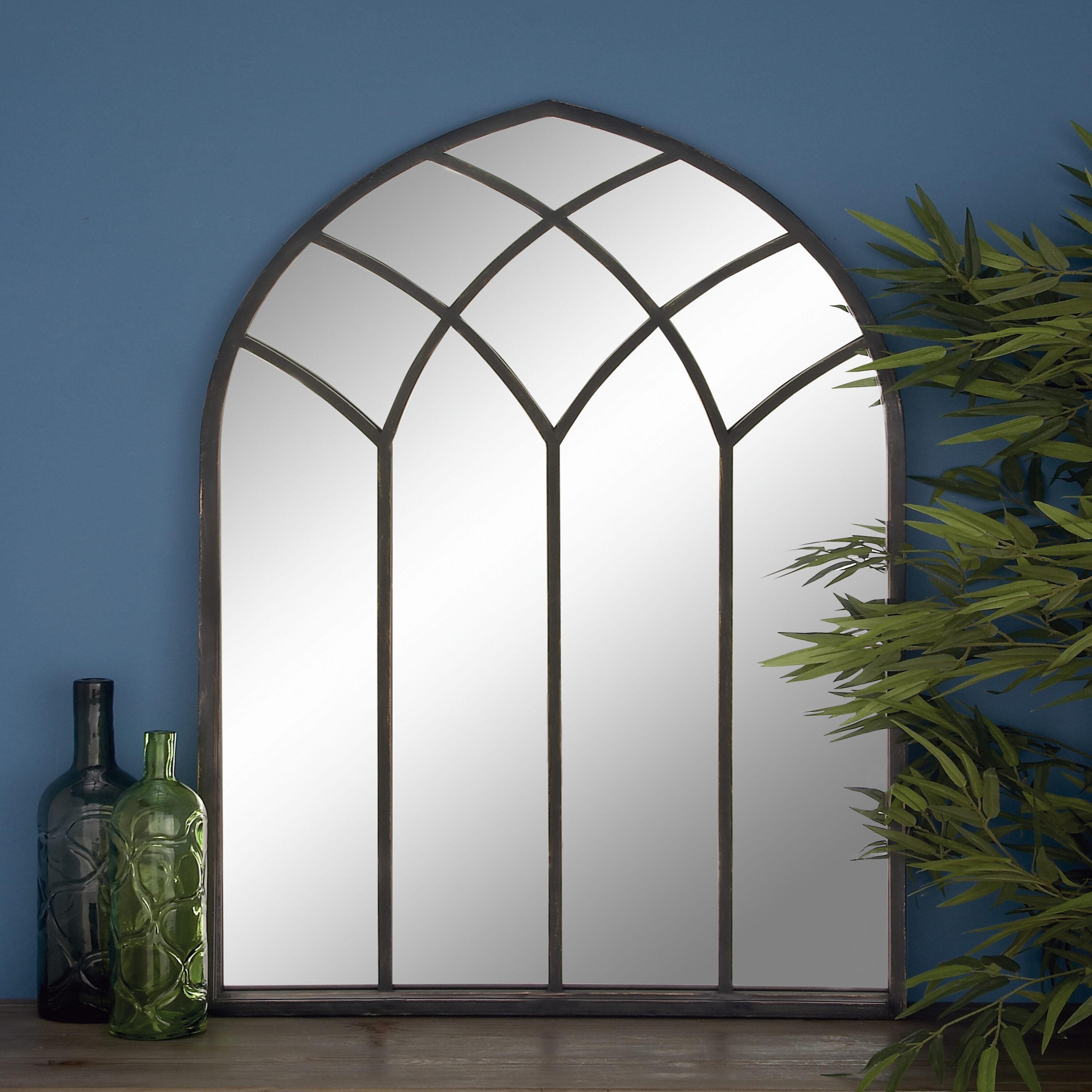 DecMode 30" x 48" Black Arched Window Pane Wall Mirror