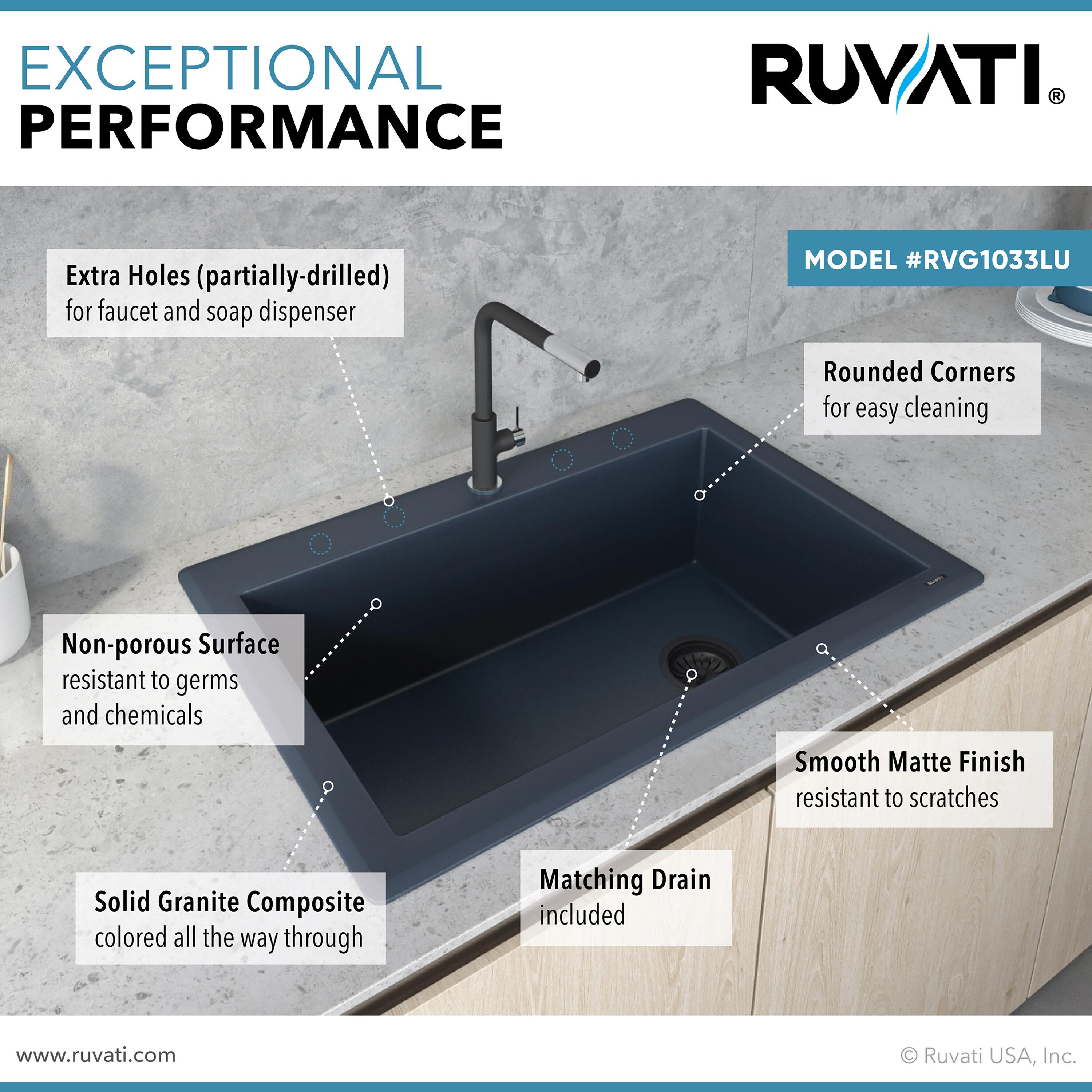 Ruvati 33 x 22 inch Granite Composite Drop-in Topmount Single Bowl Kitchen Sink