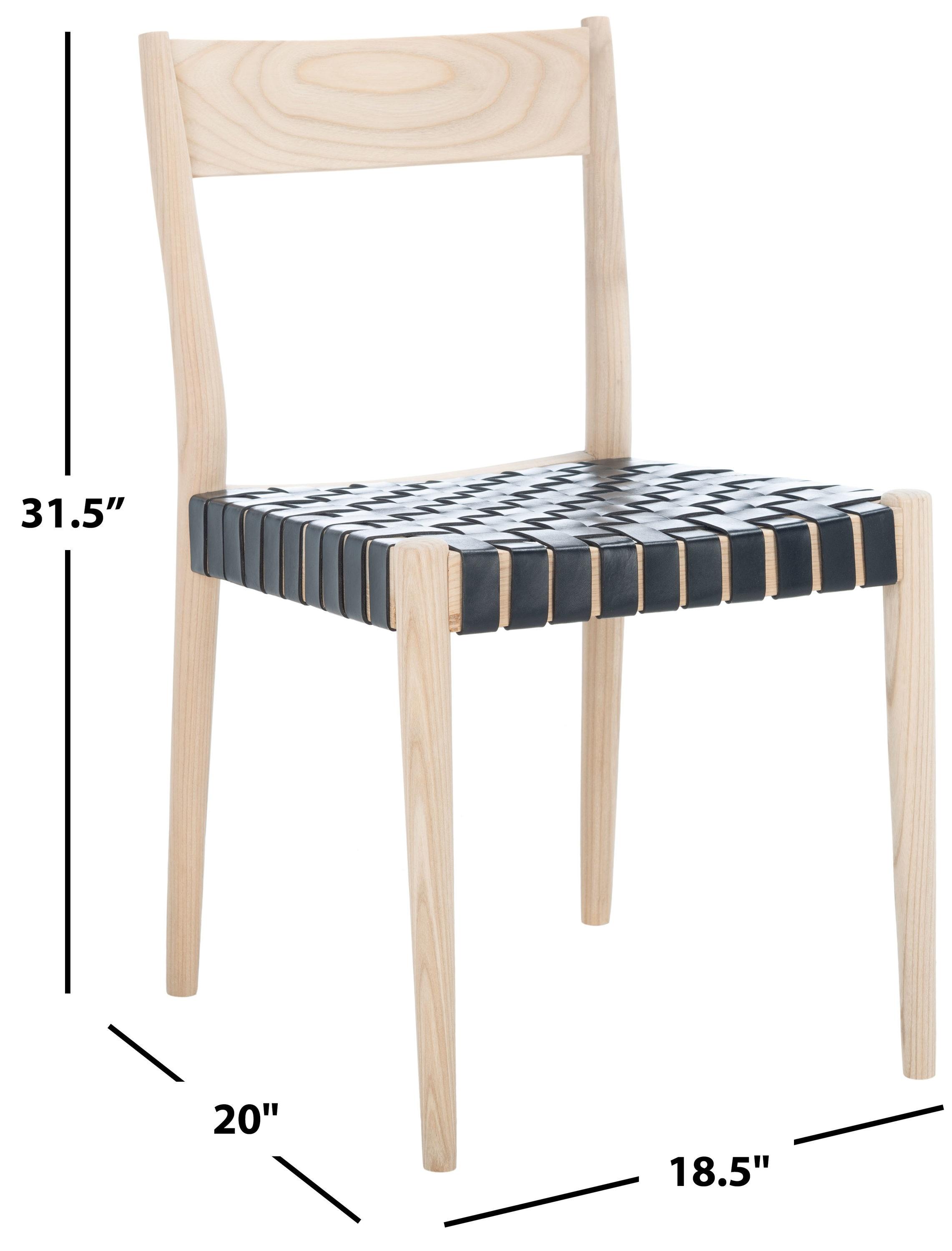 Eluned Leather Dining Chair (Set Of 2) - Black/Natural - Safavieh