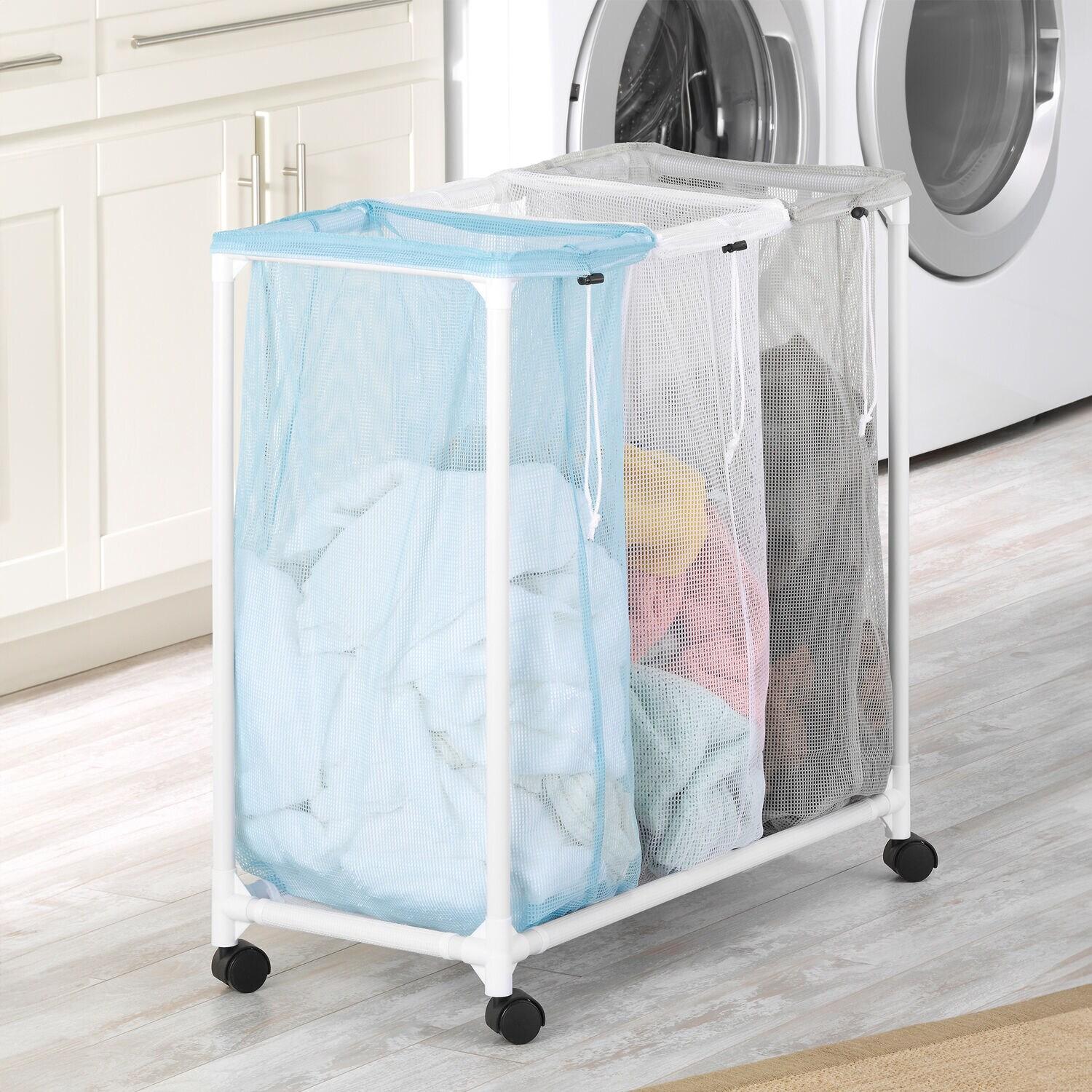 Whitmor Triple Mesh Bag Laundry Sorter, Clear and Blue, Adult