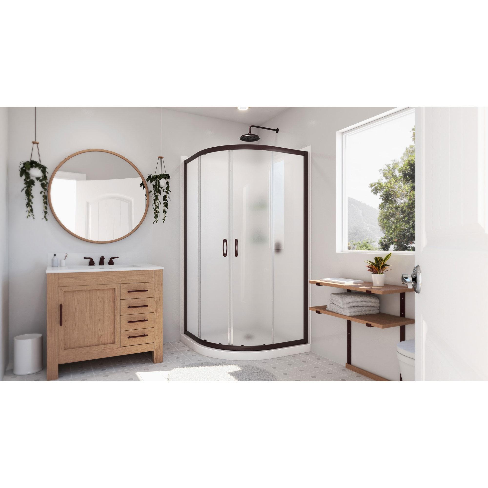 Prime 36" W x 36" D x 76.75" H Semi Frameless Round Sliding Shower Enclosure with Base Included