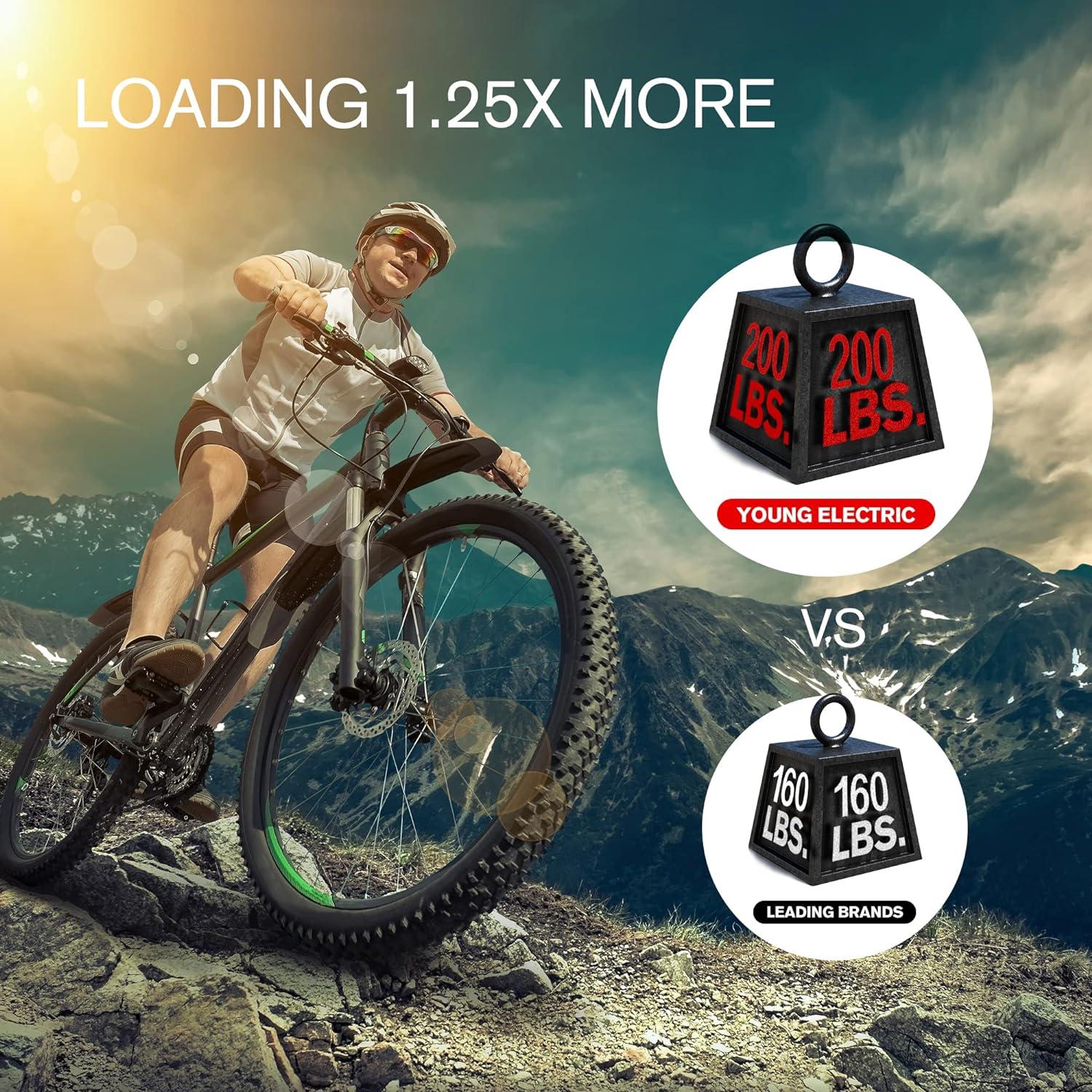 Young Electric Bike Rack 200lb Capacity Alloy Steel Hitch Mount Style for Cars Trucks SUVs RV, fits Bikes with up to 5-inch Fat Tire Carrier Rack, with 2'' Receiver