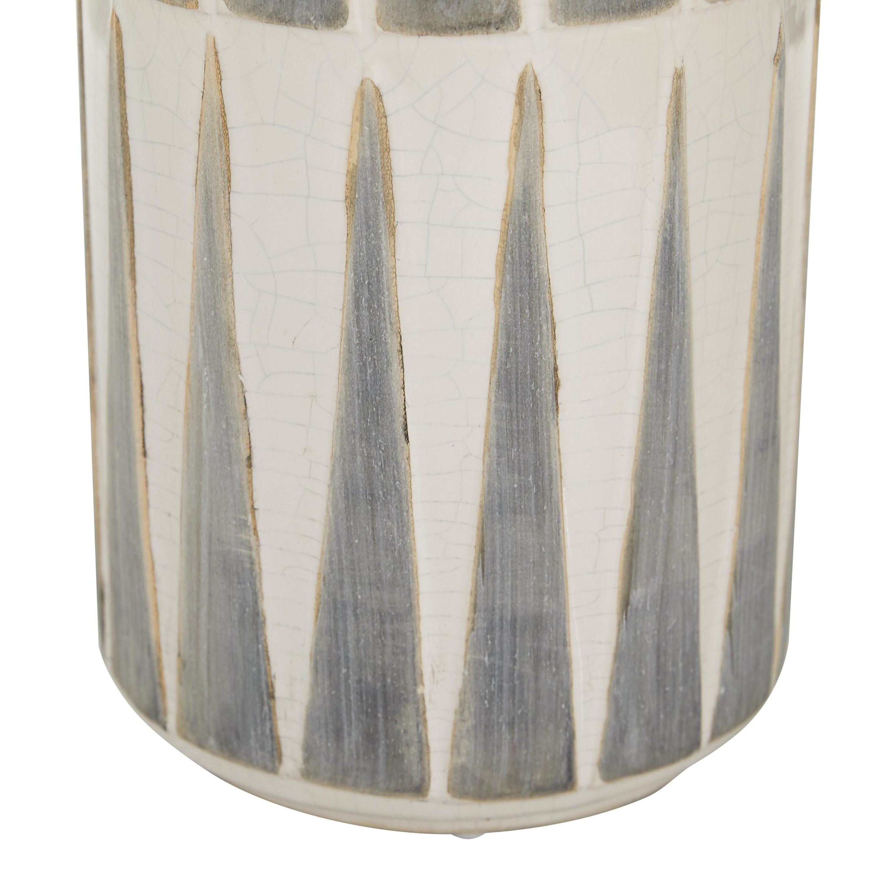 Novogratz Ceramic Decorative White Vase with Triangle Patterns