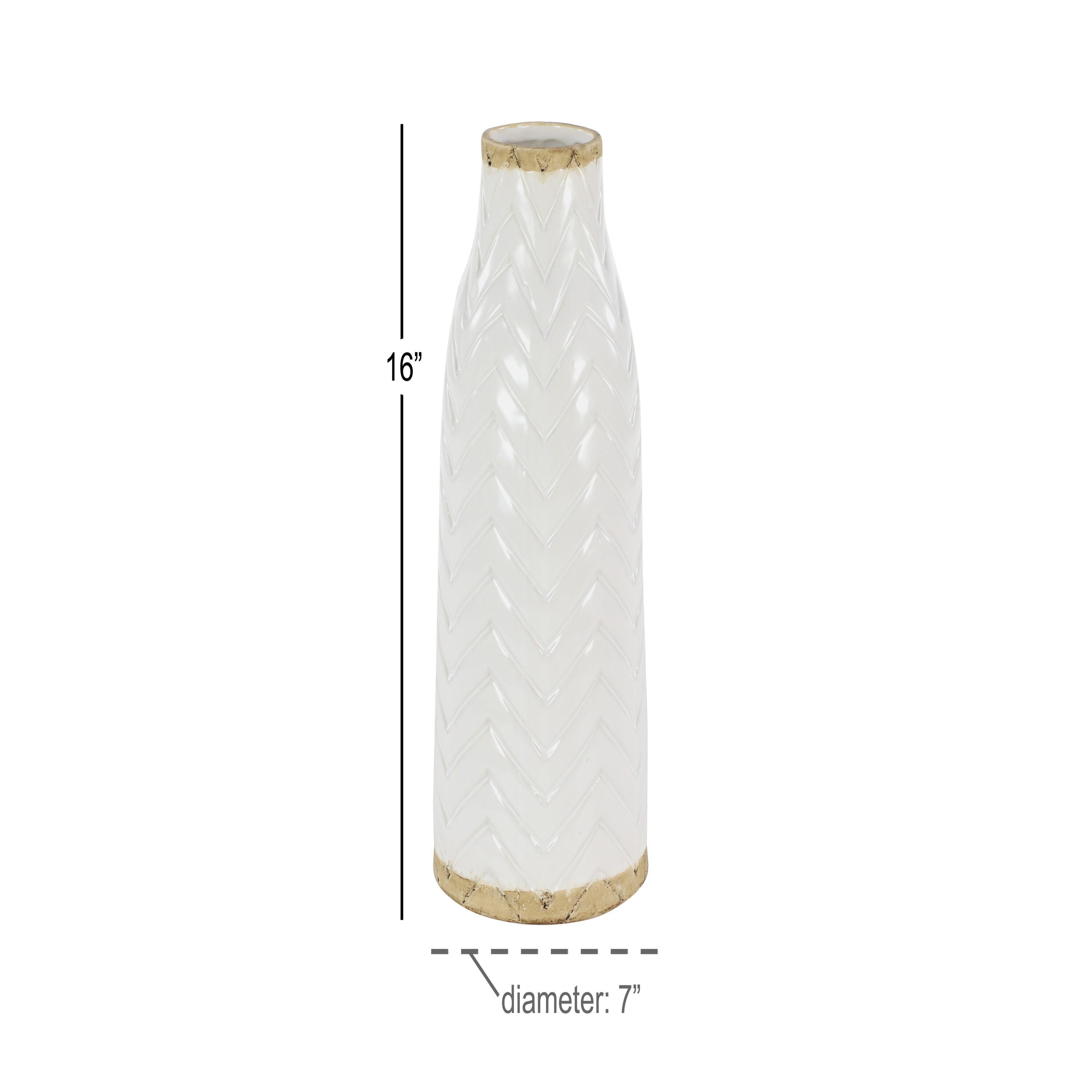 DecMode 16" White Porcelain Vase with Brown Base