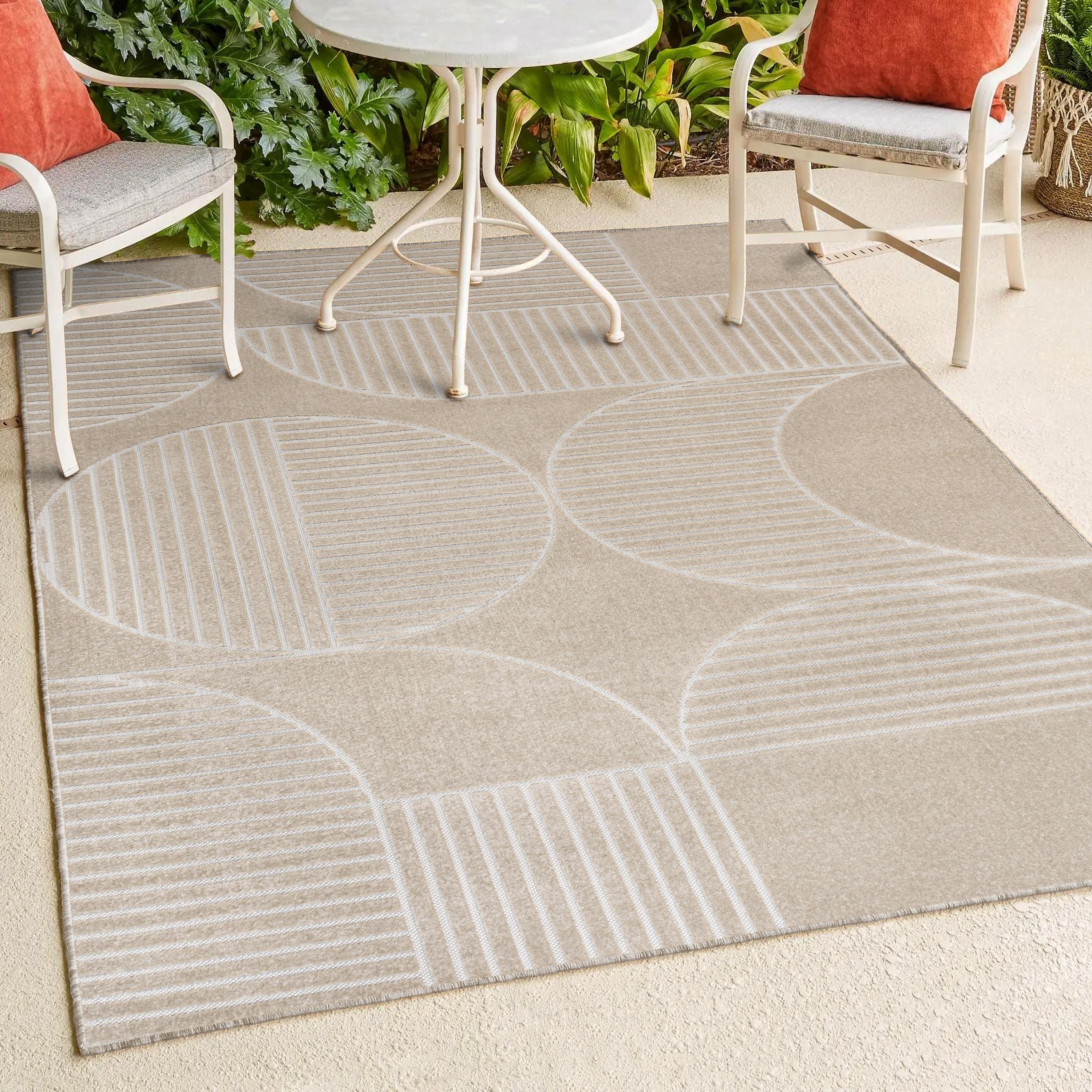 JONATHAN Y Nordby High-Low Geometric Arch Scandi Striped Beige/Cream 3 ft. x 5 ft. Indoor/Outdoor Area Rug