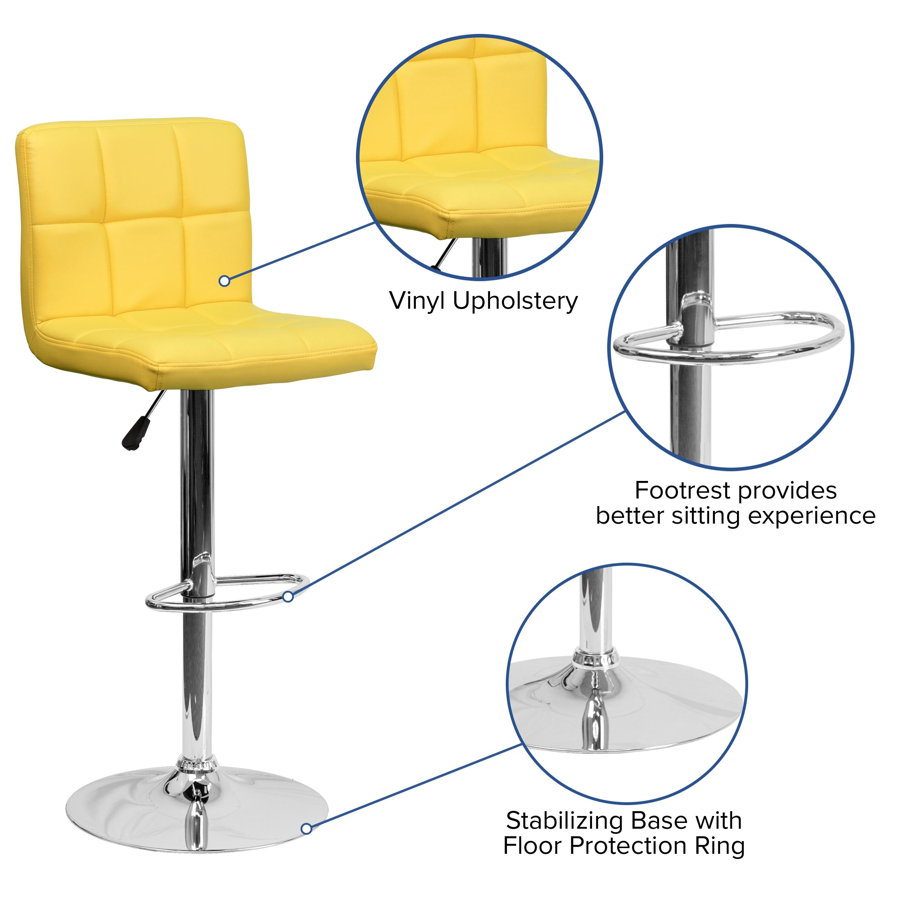 Flash Furniture Contemporary Yellow Quilted Vinyl Adjustable Height Barstool with Chrome Base