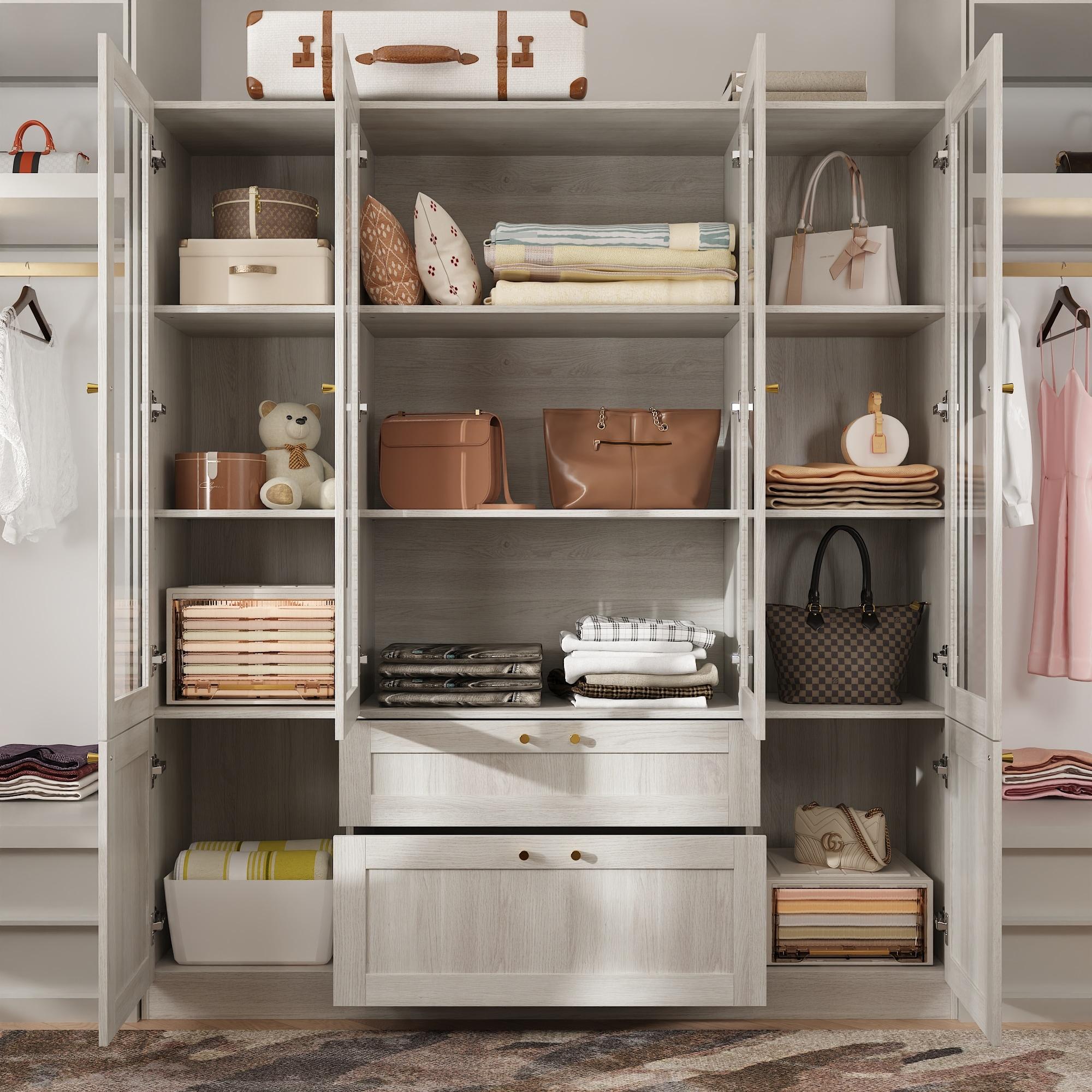 FUFU&GAGA Modern Simple Wardrobe Frosted Glass Door Combination Clothes Storage Cabinet Armoire