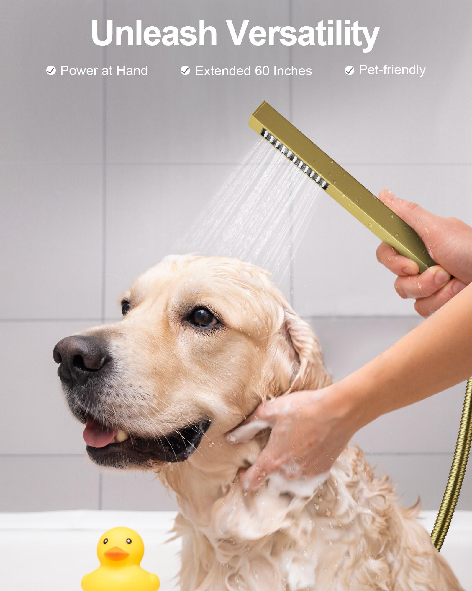 GRANDJOY Dual Wall Mount Rainfall Shower Head System Adjustable 12 inch & 6 inch Shower Faucet Set with Handheld Shower Spray Thermostatic Pressure Balance Value, Brushed Gold