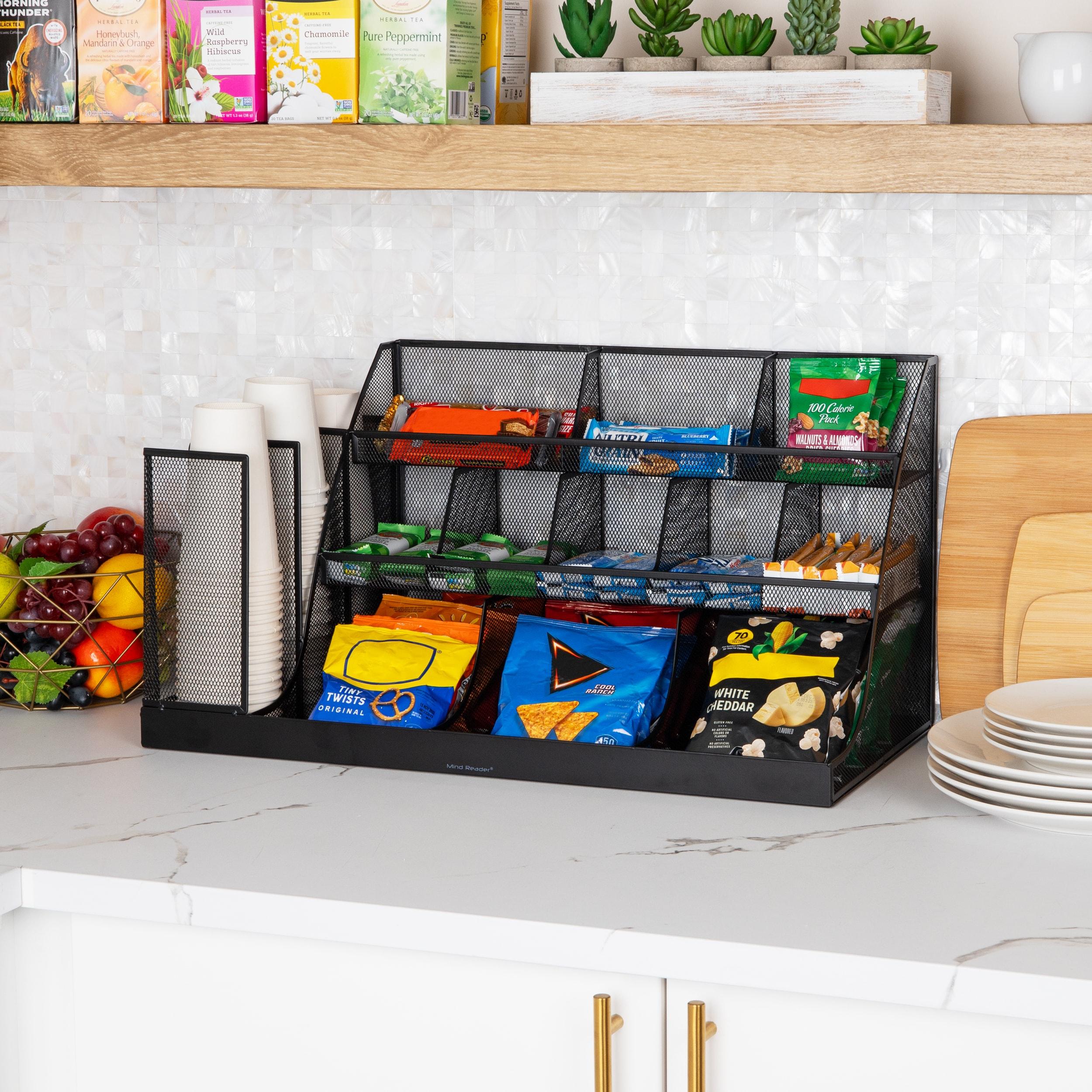 Mind Reader Cup and Condiment Station, Countertop Org, Coffee Bar, Kitchen, Metal Mesh, 23.75"L x 11.5"W x 12.5"H