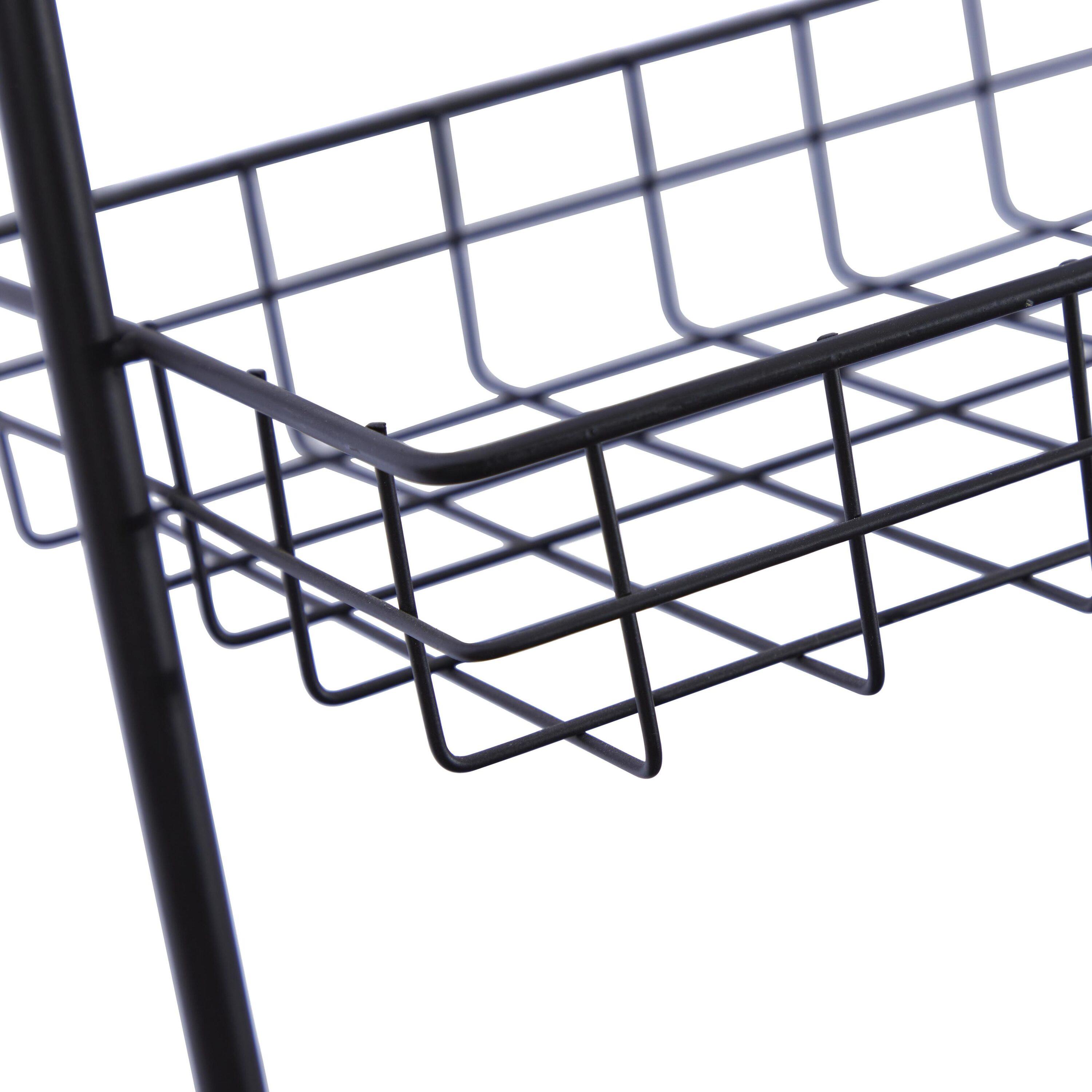 DecMode 21" x 10" 3-Tier Black Wall Shelf with Suspended Baskets