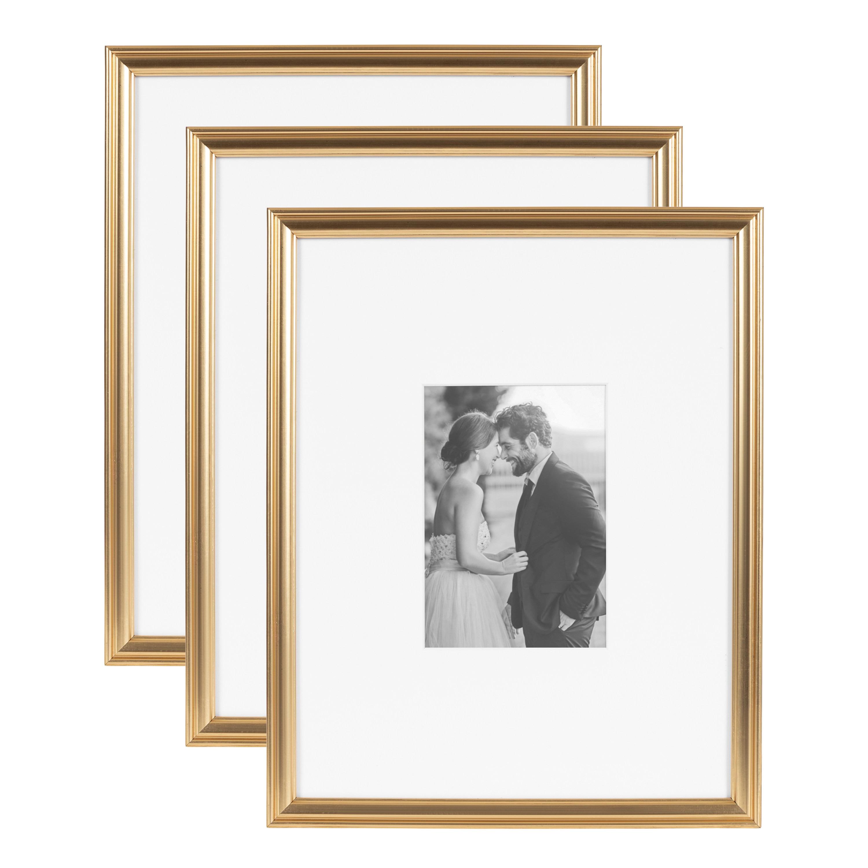 Kate & Laurel All Things Decor (Set of 3) 11"x14" Matted to 5"x7" Adlynn Rectangle Picture Frames Gold: Elegant Wall Decor