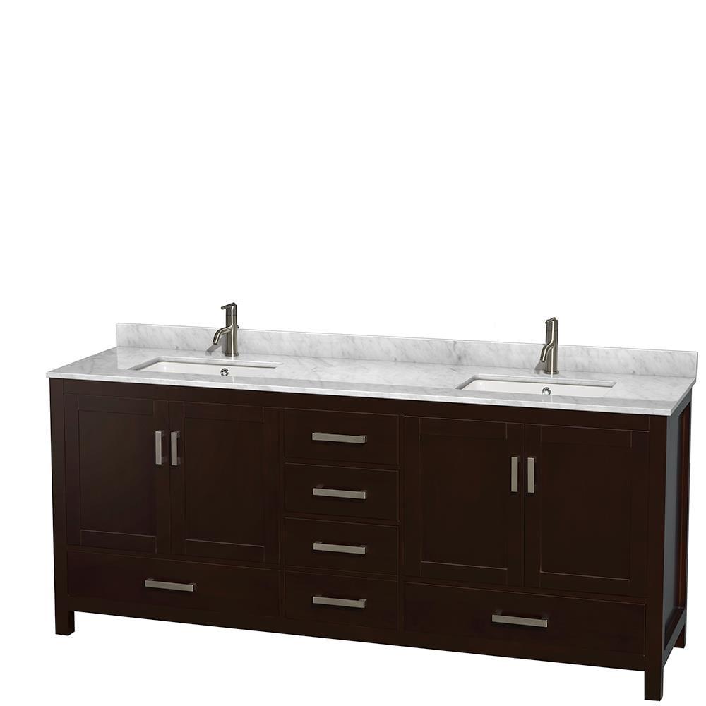 Wyndham Collection Sheffield 80" Freestanding Double Bathroom Vanity with Marble Top