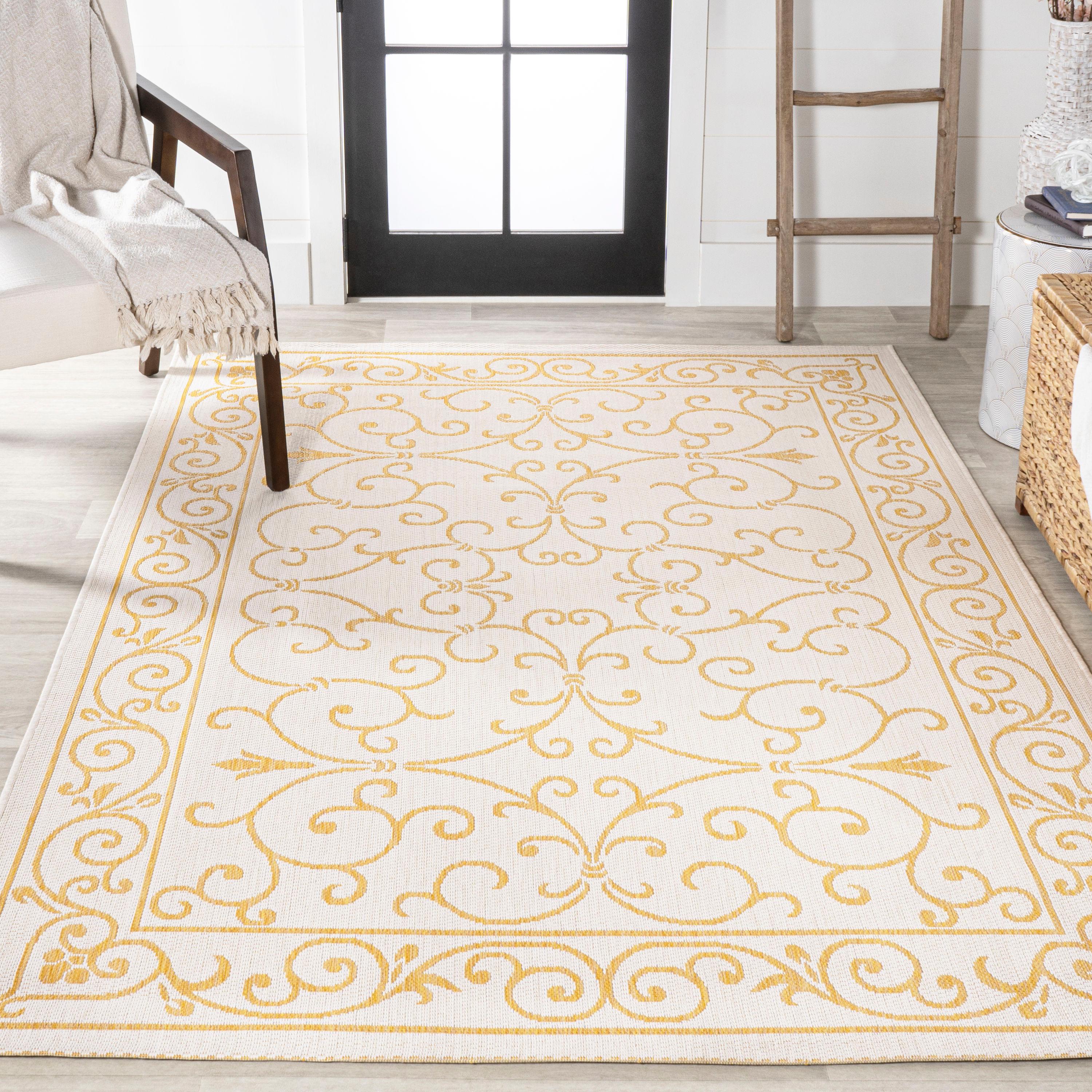 5' x 8' Charleston Vintage Filigree Textured Weave Indoor/Outdoor Area Rug, Cream/Yellow - JONATHAN Y