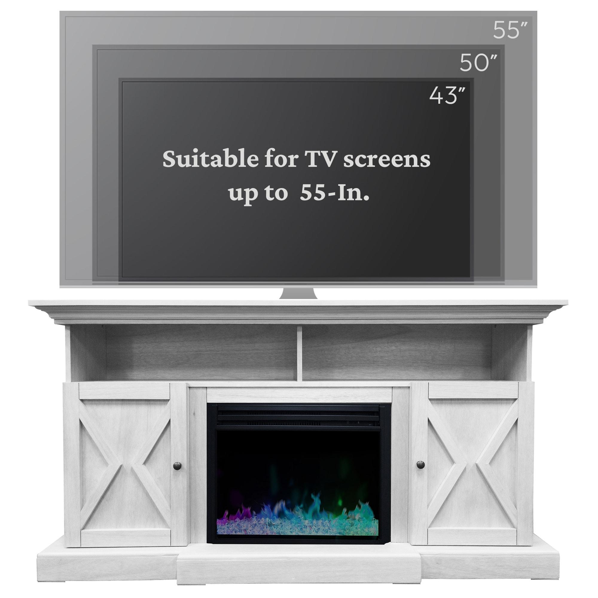 Cambridge Summit 62-In. Farmhouse Fireplace TV Stand with Crystal Rocks Display